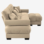 3 Seater Oversized Velvet Sectional Sofa with Movable Ottoman and Bolstered Armrests