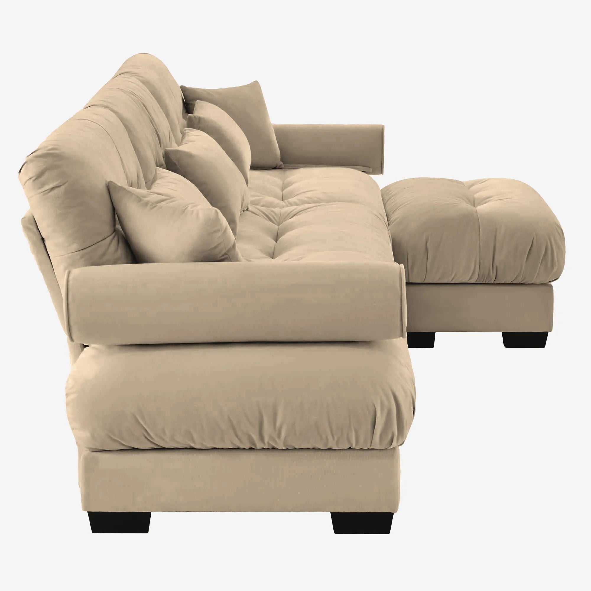 3 Seater Oversized Velvet Sectional Sofa with Movable Ottoman and Bolstered Armrests