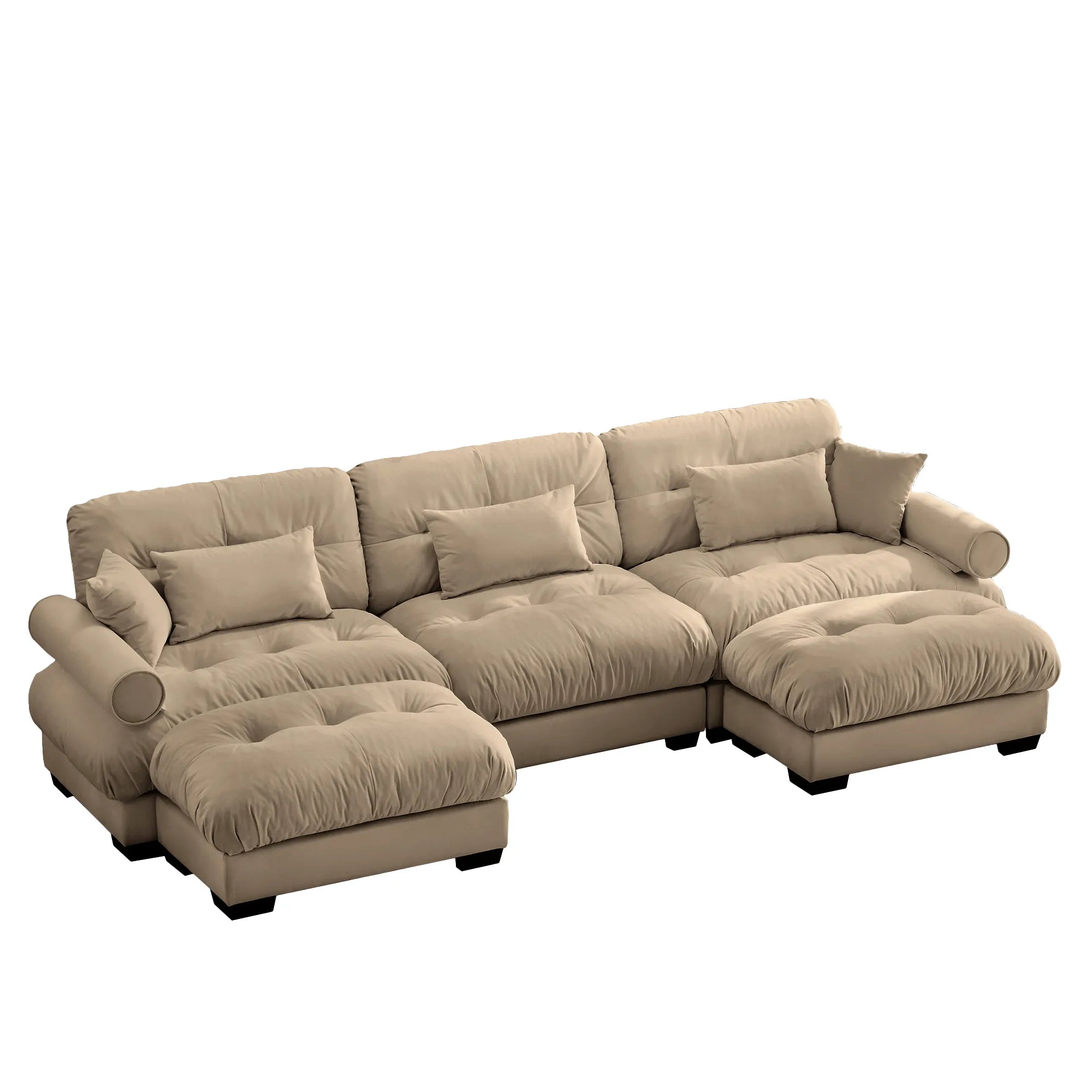 3 Seater Oversized Velvet Sectional Sofa with Movable Ottoman and Bolstered Armrests