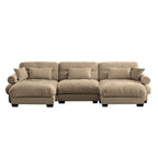 3 Seater Oversized Velvet Sectional Sofa with Movable Ottoman and Bolstered Armrests