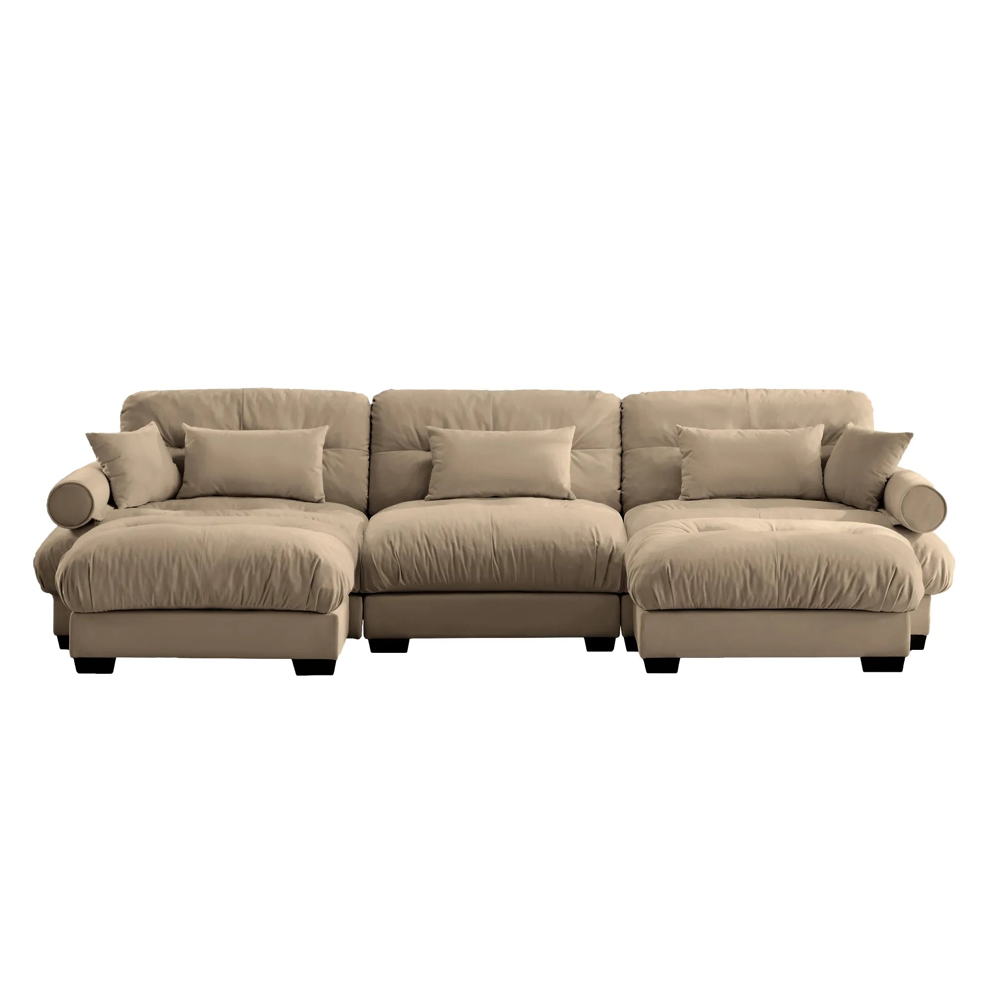 3 Seater Oversized Velvet Sectional Sofa with Movable Ottoman and Bolstered Armrests