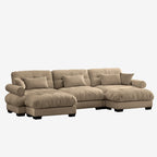 3 Seater Oversized Velvet Sectional Sofa with Movable Ottoman and Bolstered Armrests