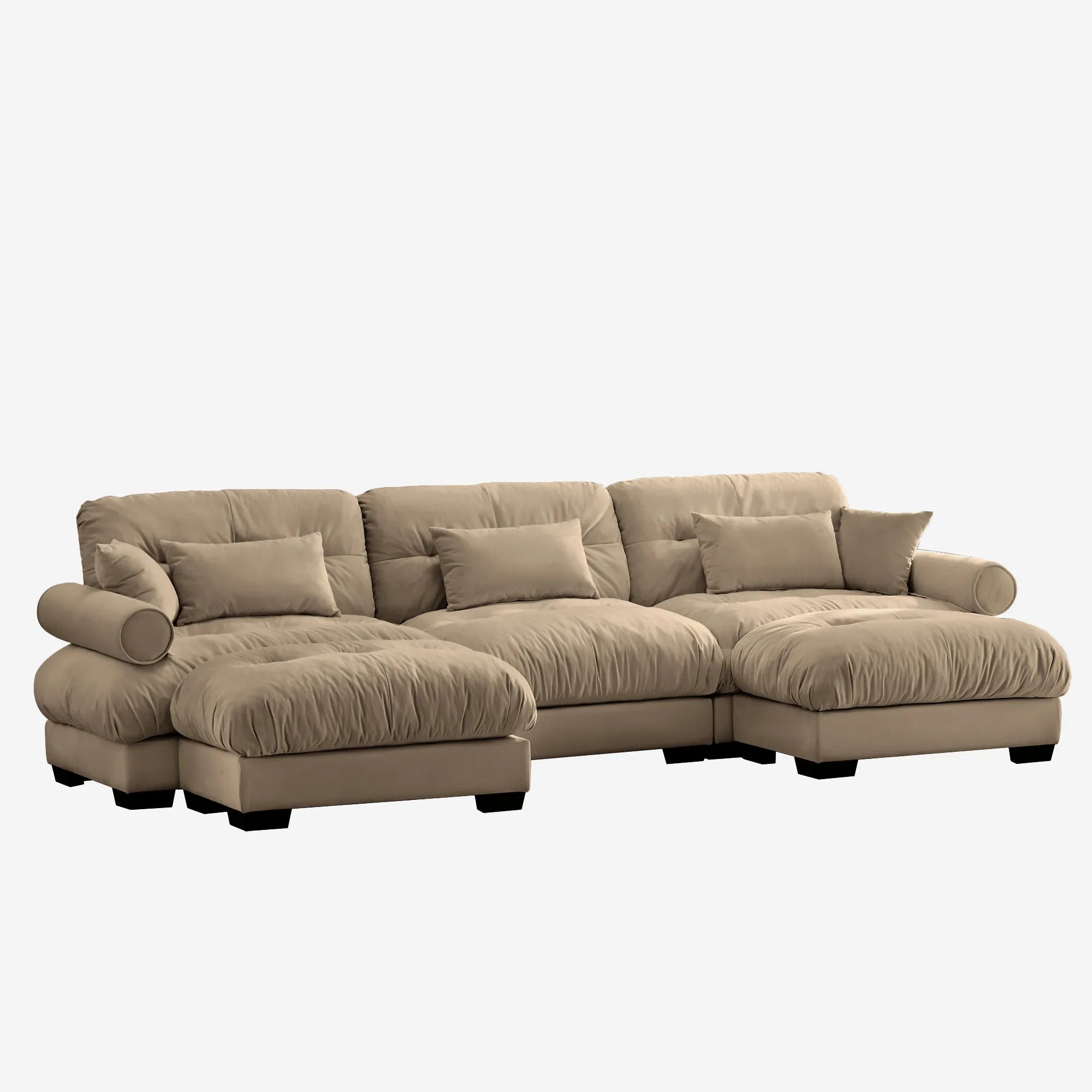 3 Seater Oversized Velvet Sectional Sofa with Movable Ottoman and Bolstered Armrests