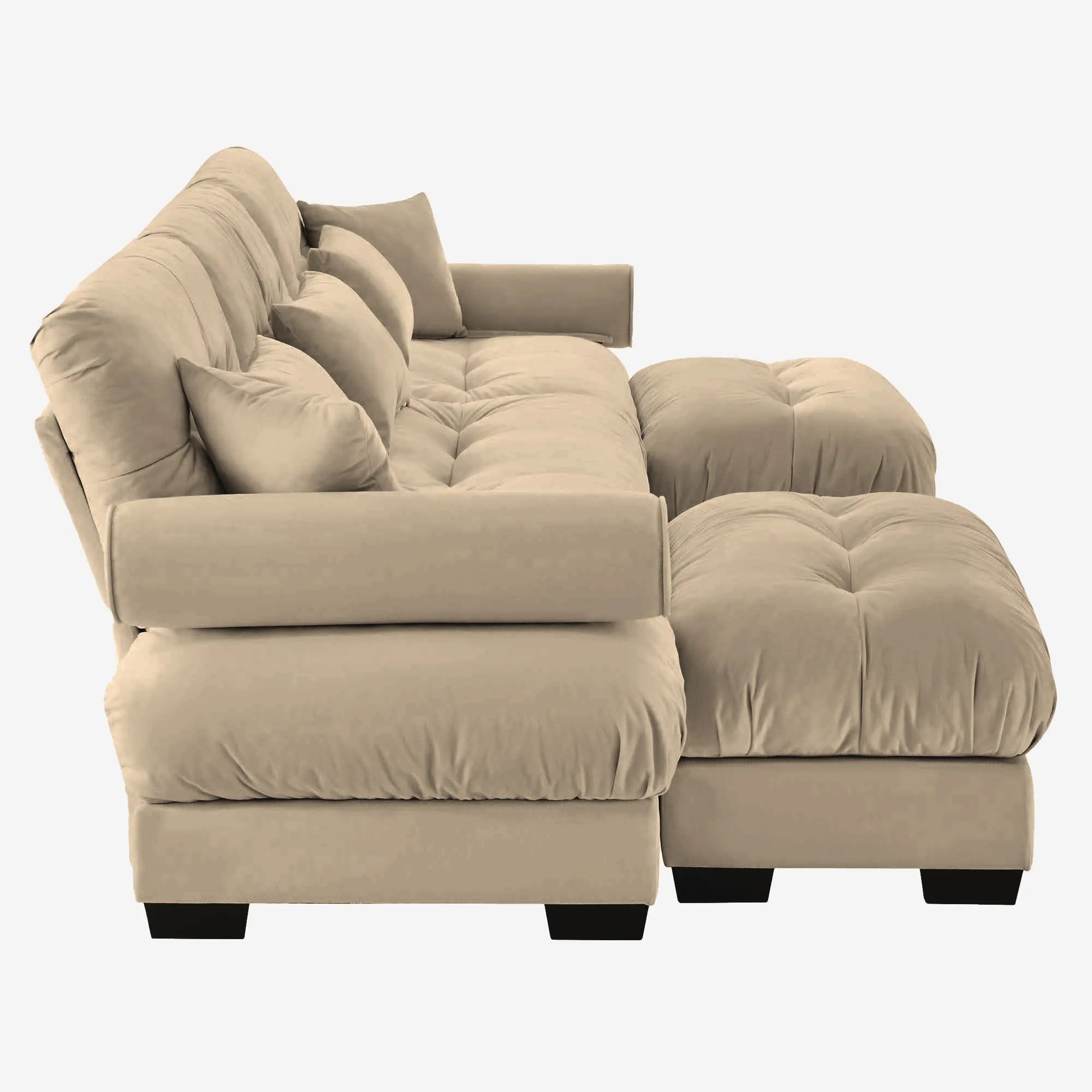 3 Seater Oversized Velvet Sectional Sofa with Movable Ottoman and Bolstered Armrests