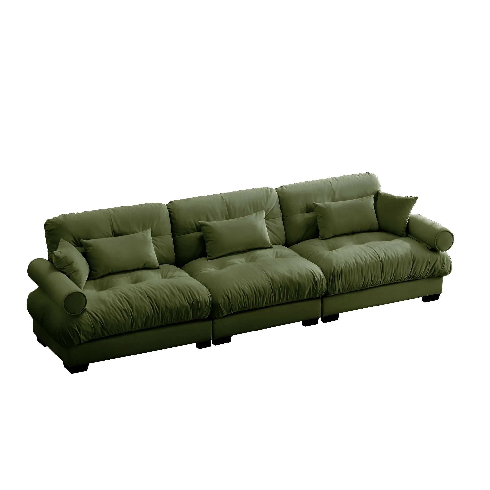 3 Seater Oversized Velvet Sectional Sofa with Movable Ottoman and Bolstered Armrests