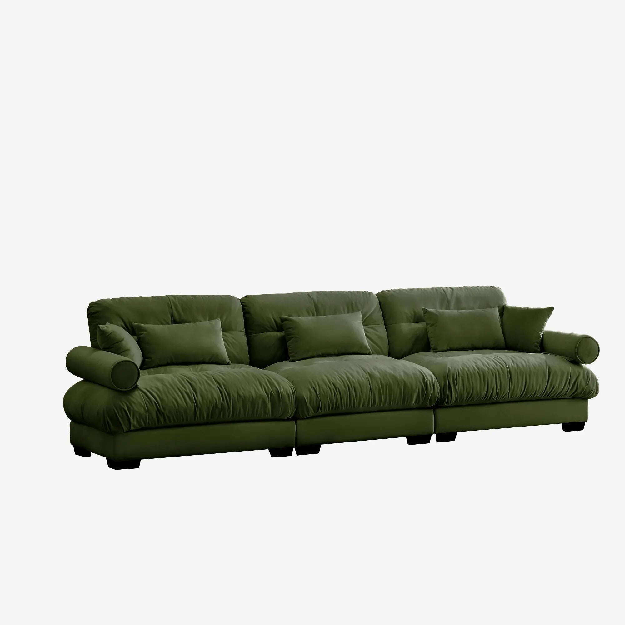 3 Seater Oversized Velvet Sectional Sofa with Movable Ottoman and Bolstered Armrests