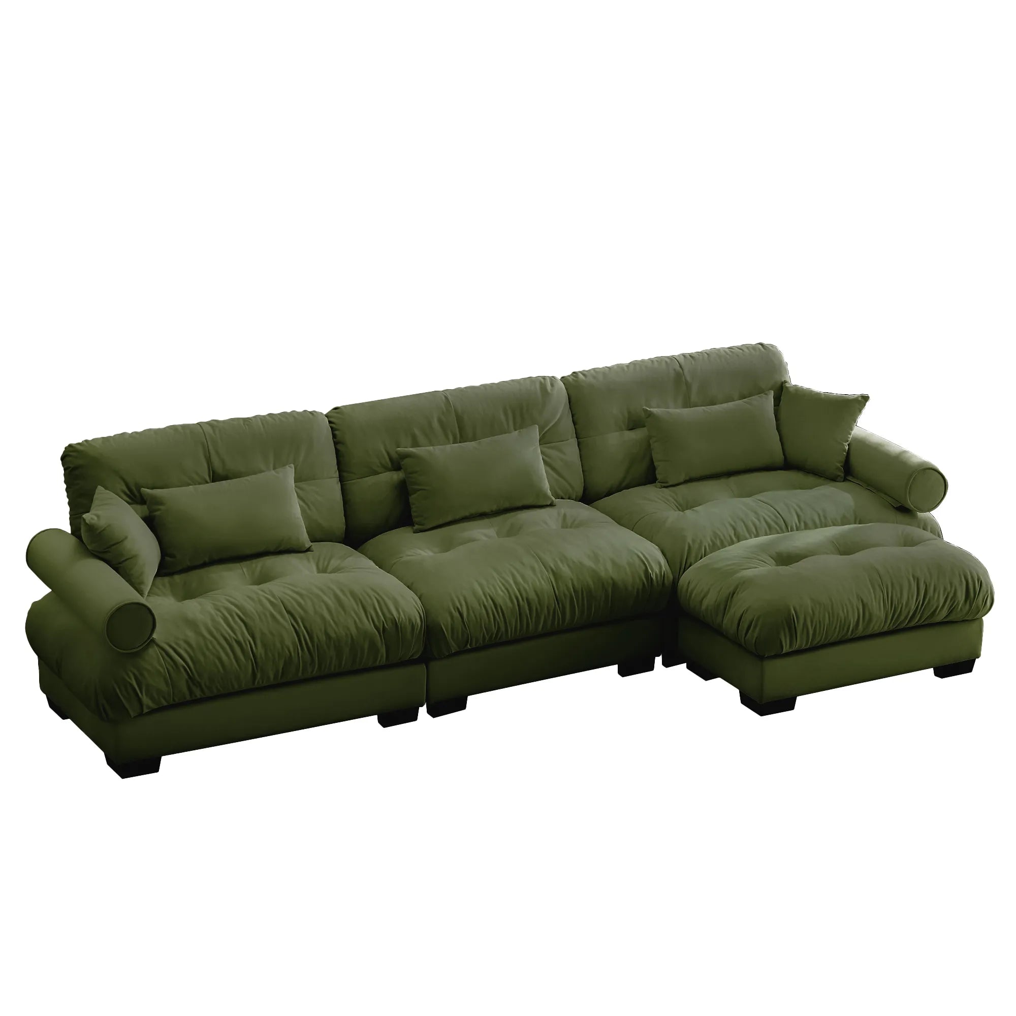 3 Seater Oversized Velvet Sectional Sofa with Movable Ottoman and Bolstered Armrests