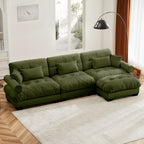 3 Seater Oversized Velvet Sectional Sofa with Movable Ottoman and Bolstered Armrests