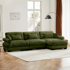 3 Seater Oversized Velvet Sectional Sofa with Movable Ottoman and Bolstered Armrests