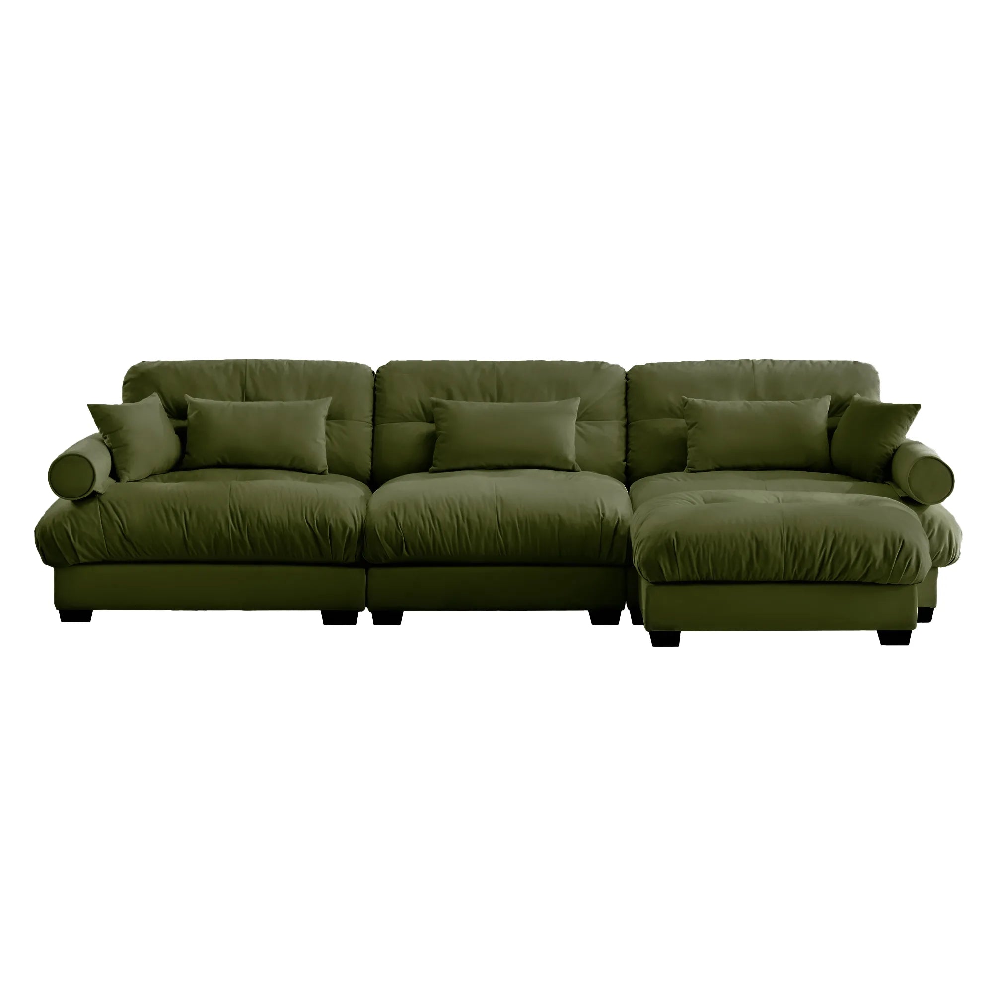 3 Seater Oversized Velvet Sectional Sofa with Movable Ottoman and Bolstered Armrests