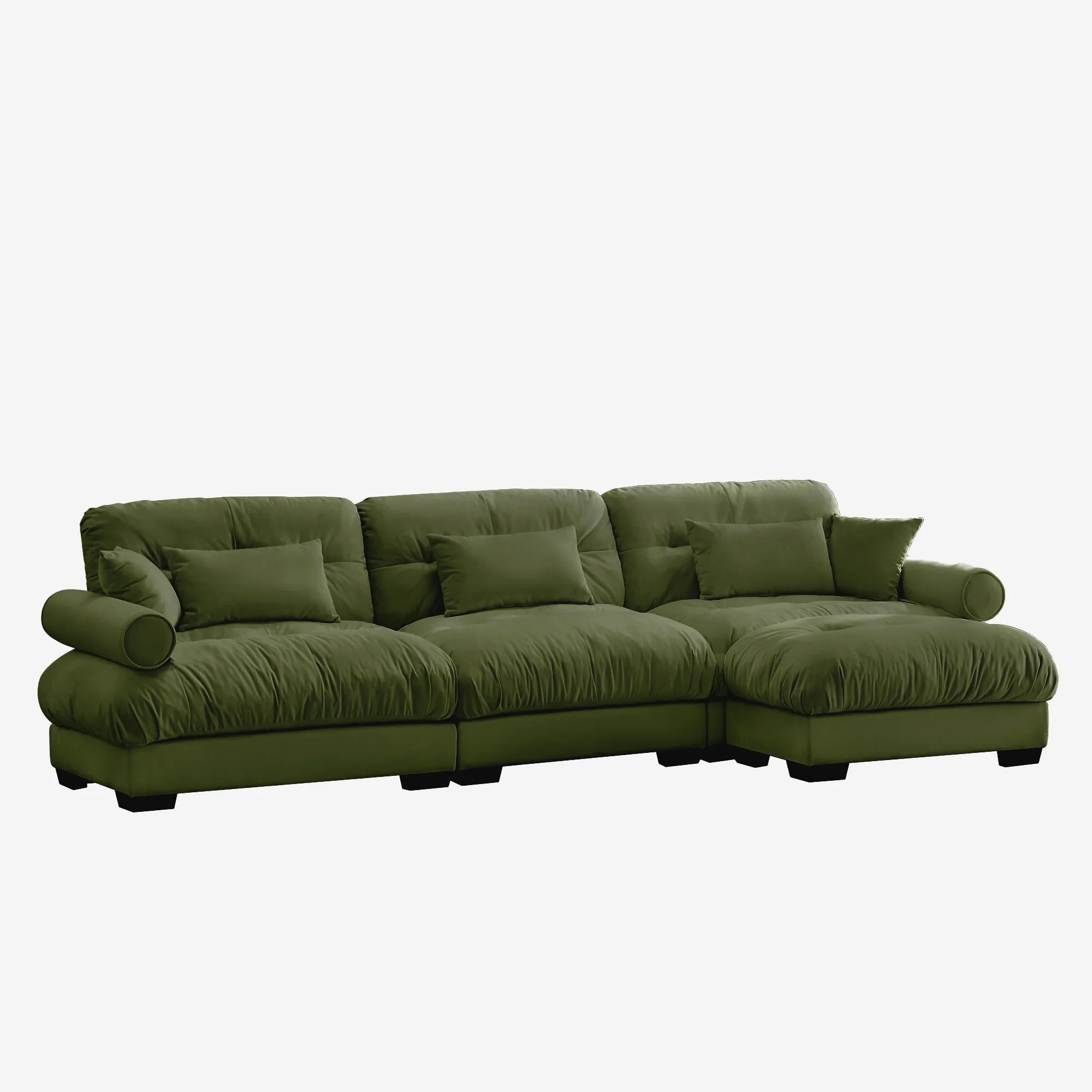 3 Seater Oversized Velvet Sectional Sofa with Movable Ottoman and Bolstered Armrests