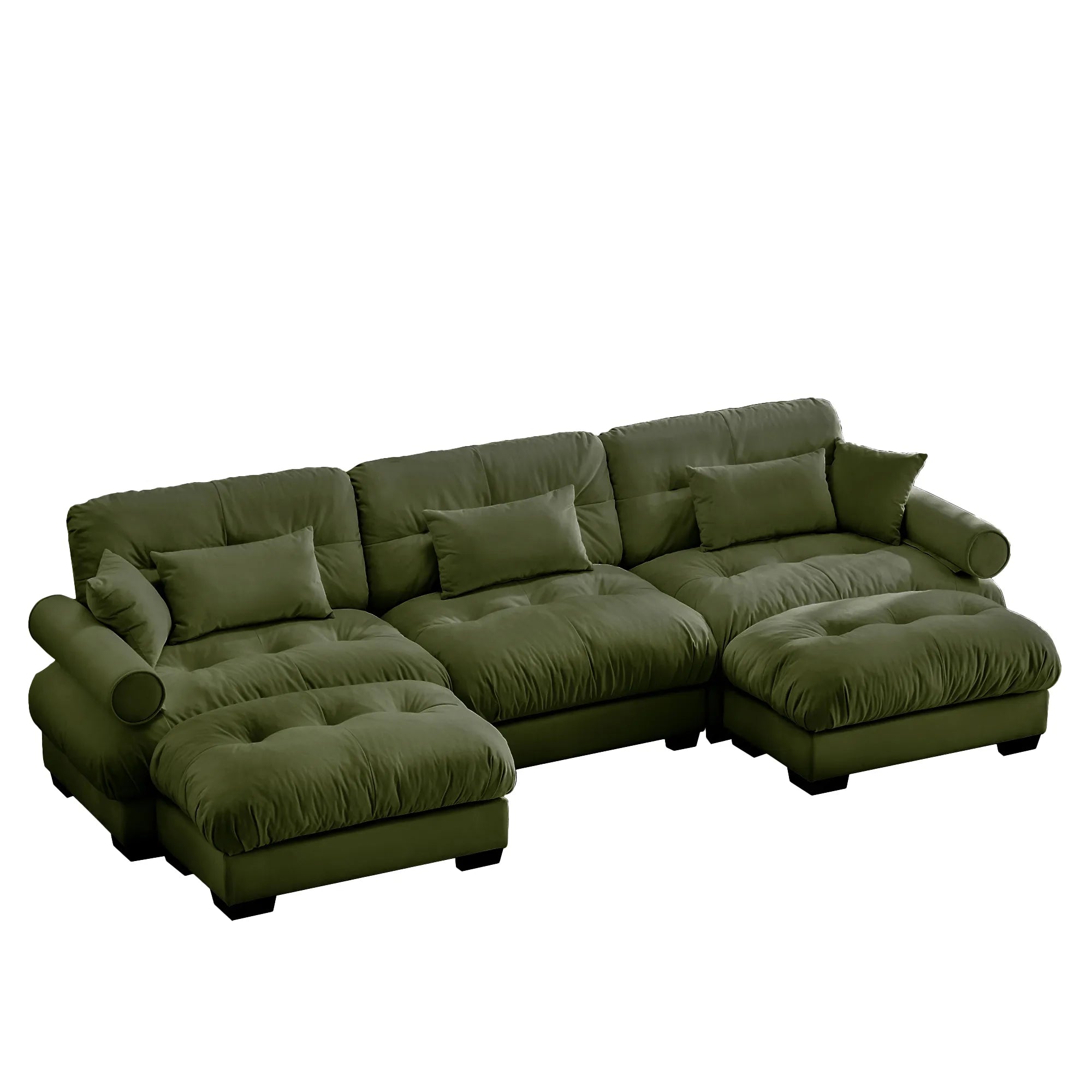 3 Seater Oversized Velvet Sectional Sofa with Movable Ottoman and Bolstered Armrests