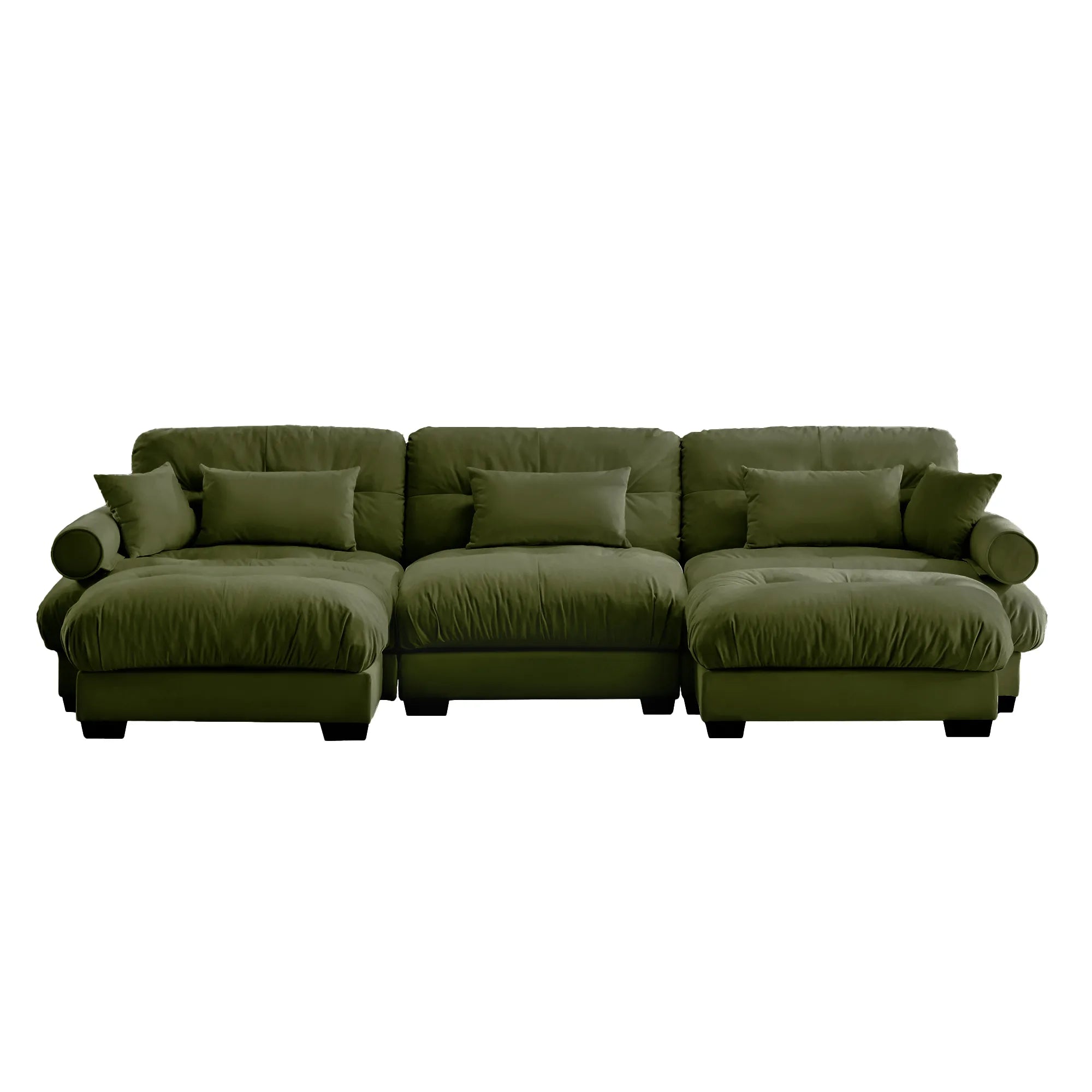 3 Seater Oversized Velvet Sectional Sofa with Movable Ottoman and Bolstered Armrests