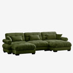 3 Seater Oversized Velvet Sectional Sofa with Movable Ottoman and Bolstered Armrests