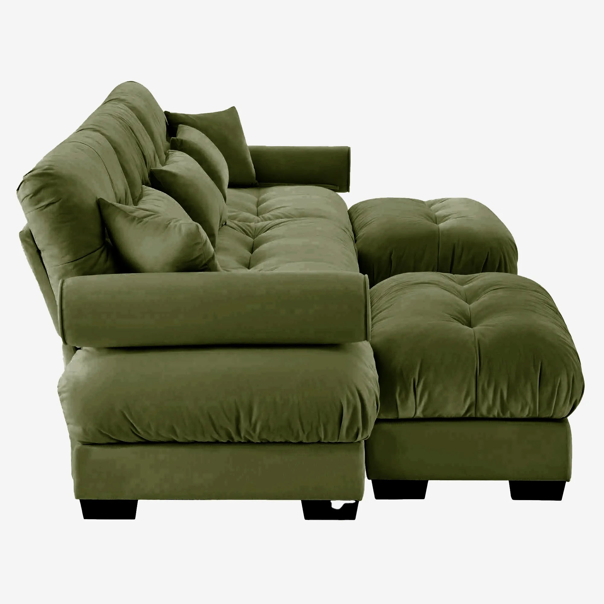 3 Seater Oversized Velvet Sectional Sofa with Movable Ottoman and Bolstered Armrests
