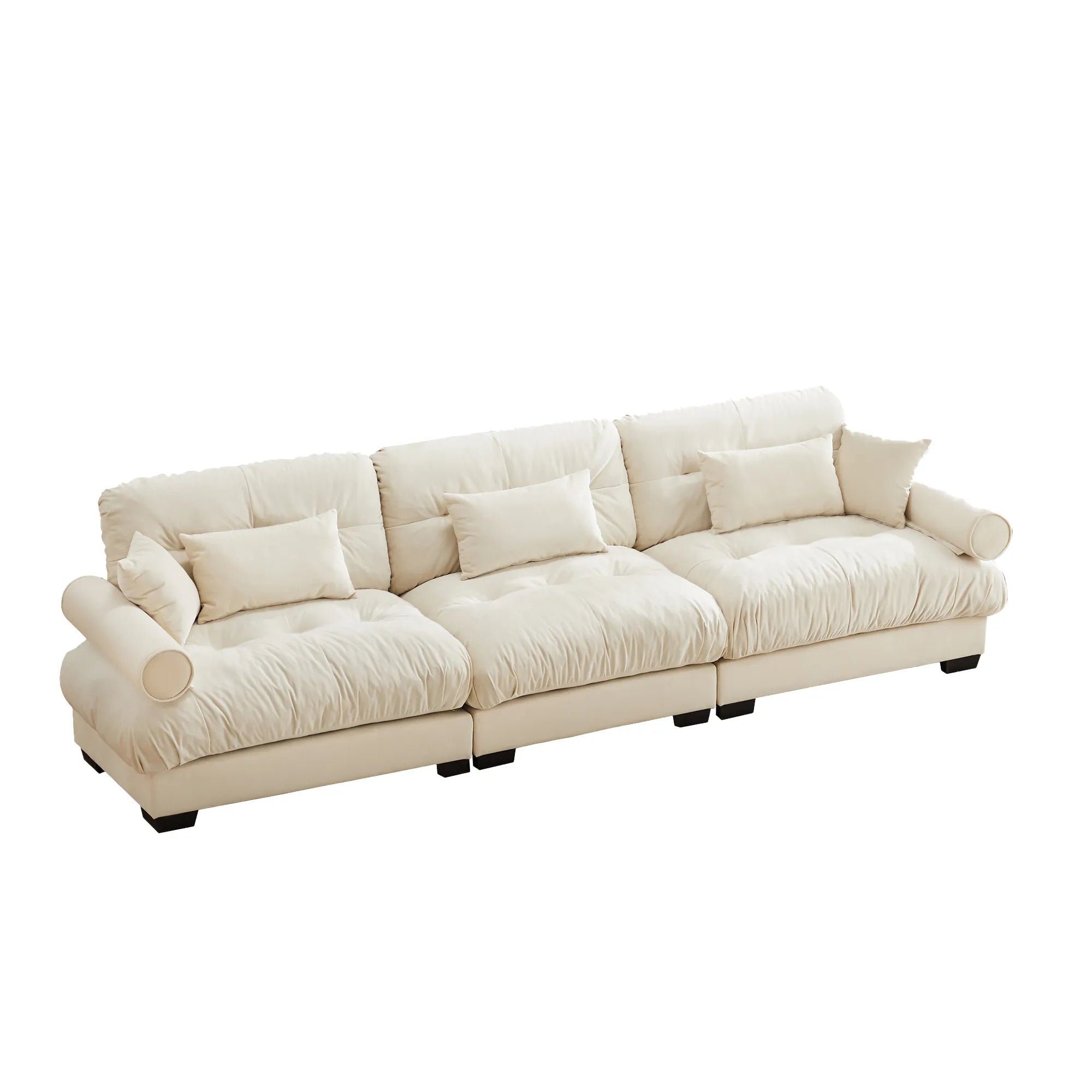 3 Seater Oversized Velvet Sectional Sofa with Movable Ottoman and Bolstered Armrests