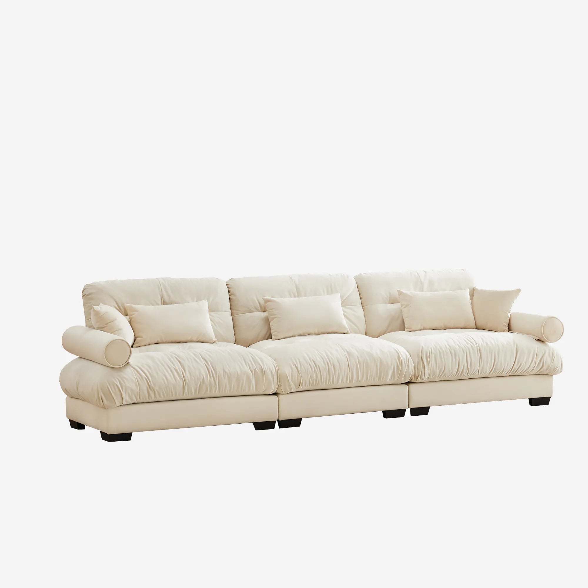 3 Seater Oversized Velvet Sectional Sofa with Movable Ottoman and Bolstered Armrests