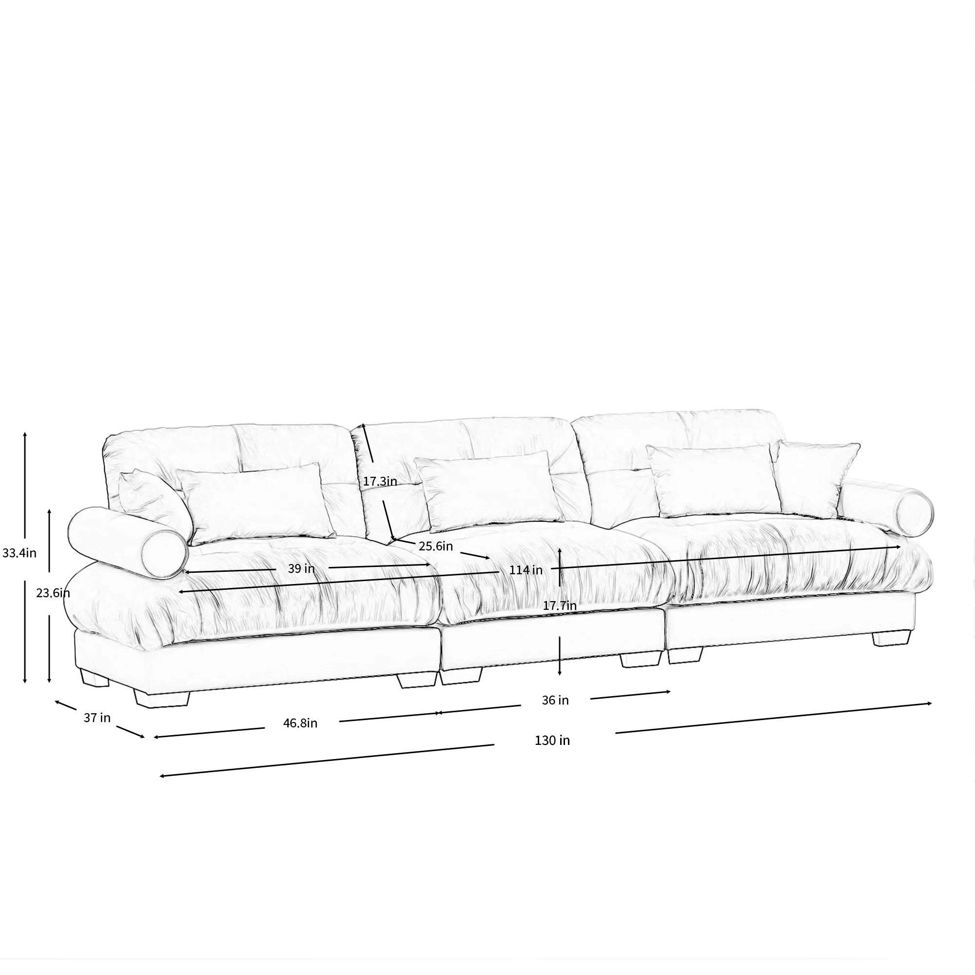 3 Seater Oversized Velvet Sectional Sofa with Movable Ottoman and Bolstered Armrests