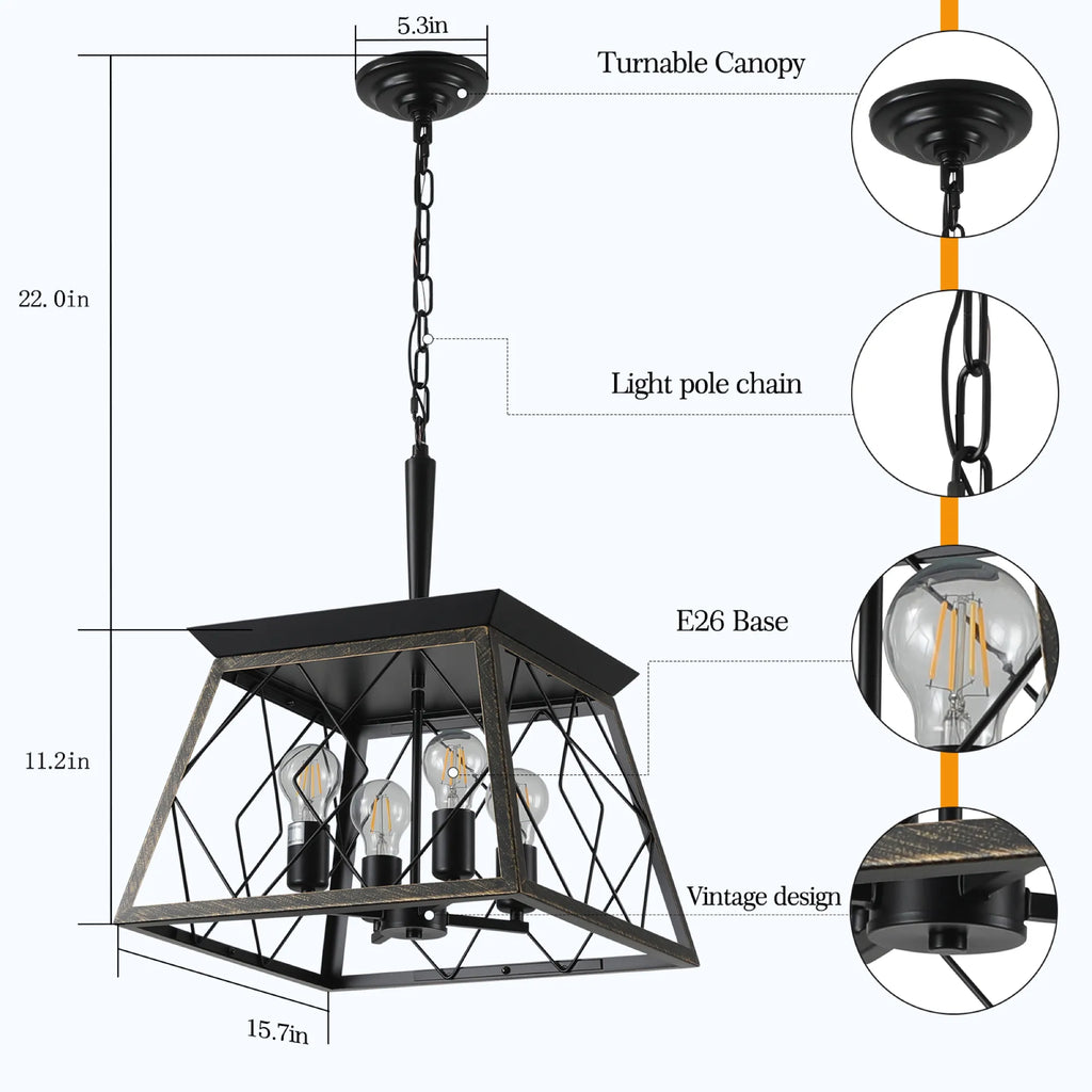 4-Light Vintage Farmhouse Pendant Light