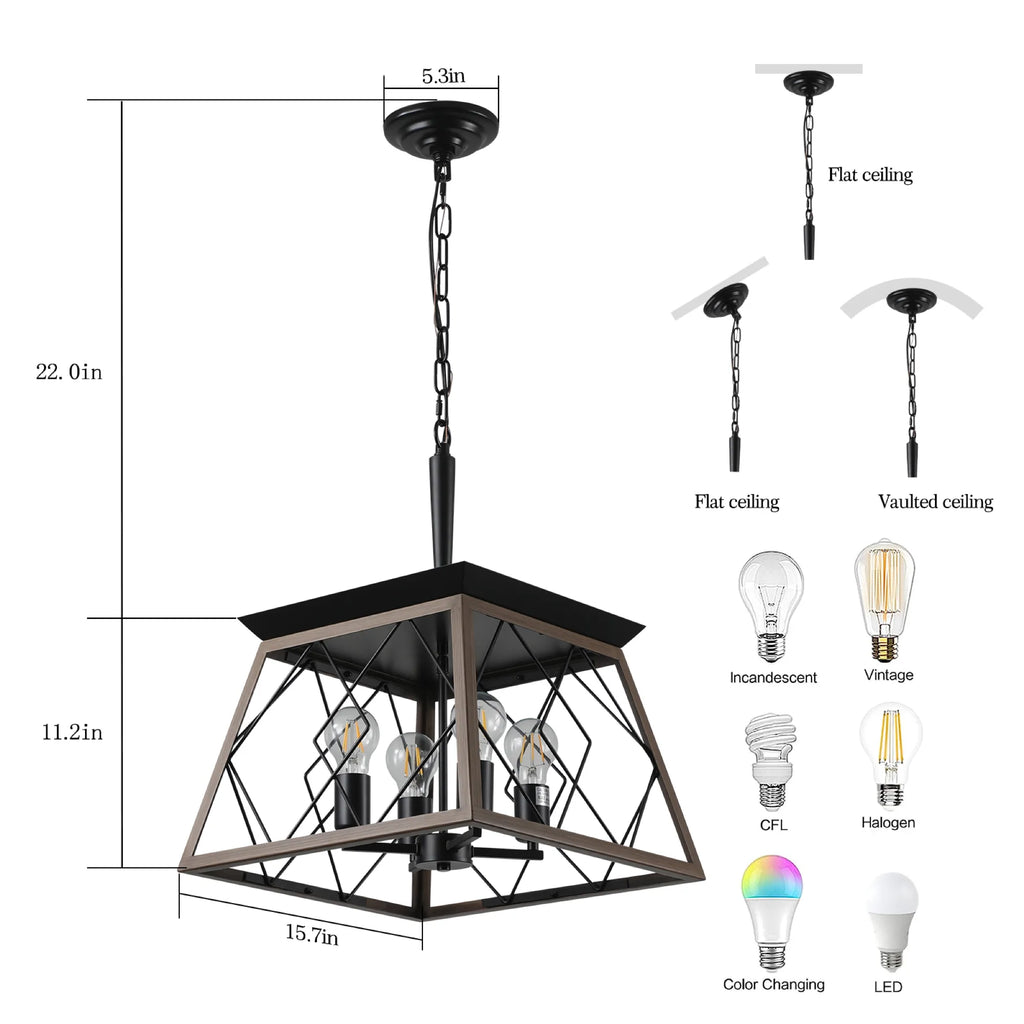 4-Light Vintage Farmhouse Pendant Light