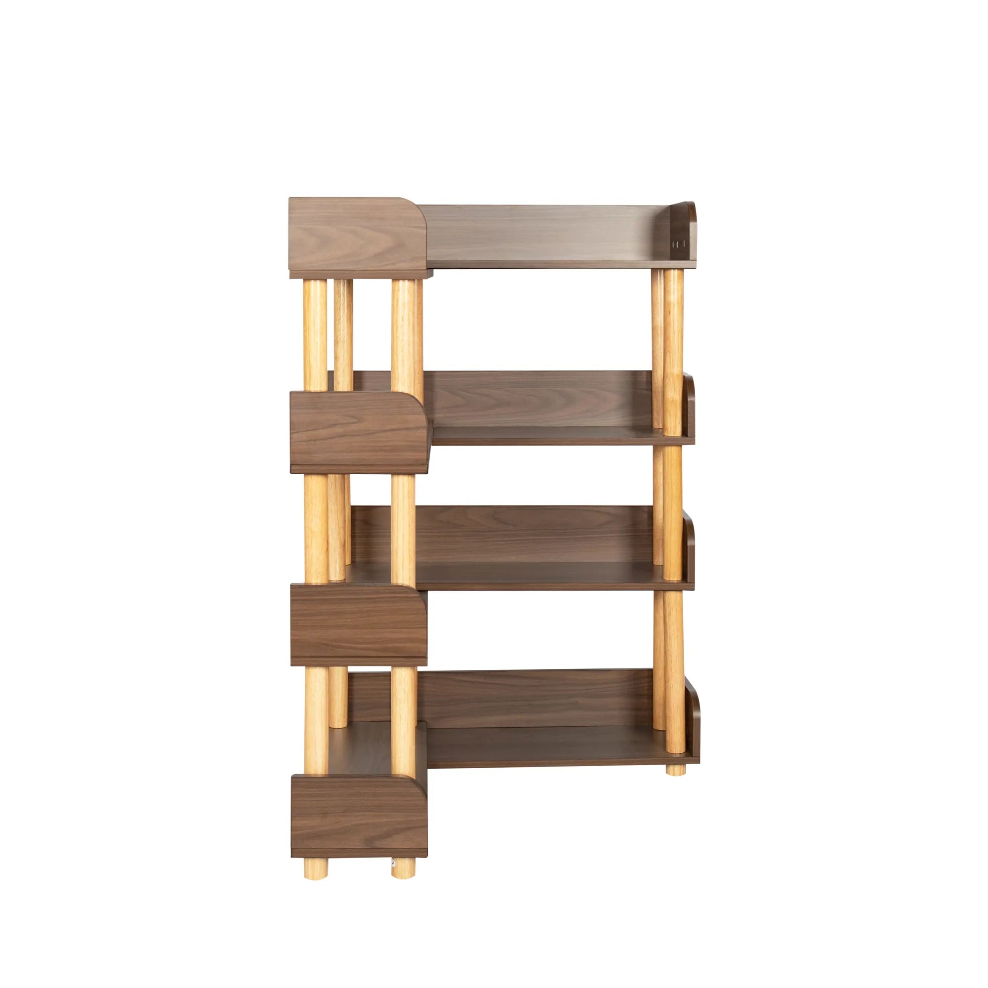 4-Tier Wooden Bookcase Shelf, Rotatable & Retractable