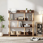 4-Tier Wooden Bookcase Shelf, Rotatable & Retractable