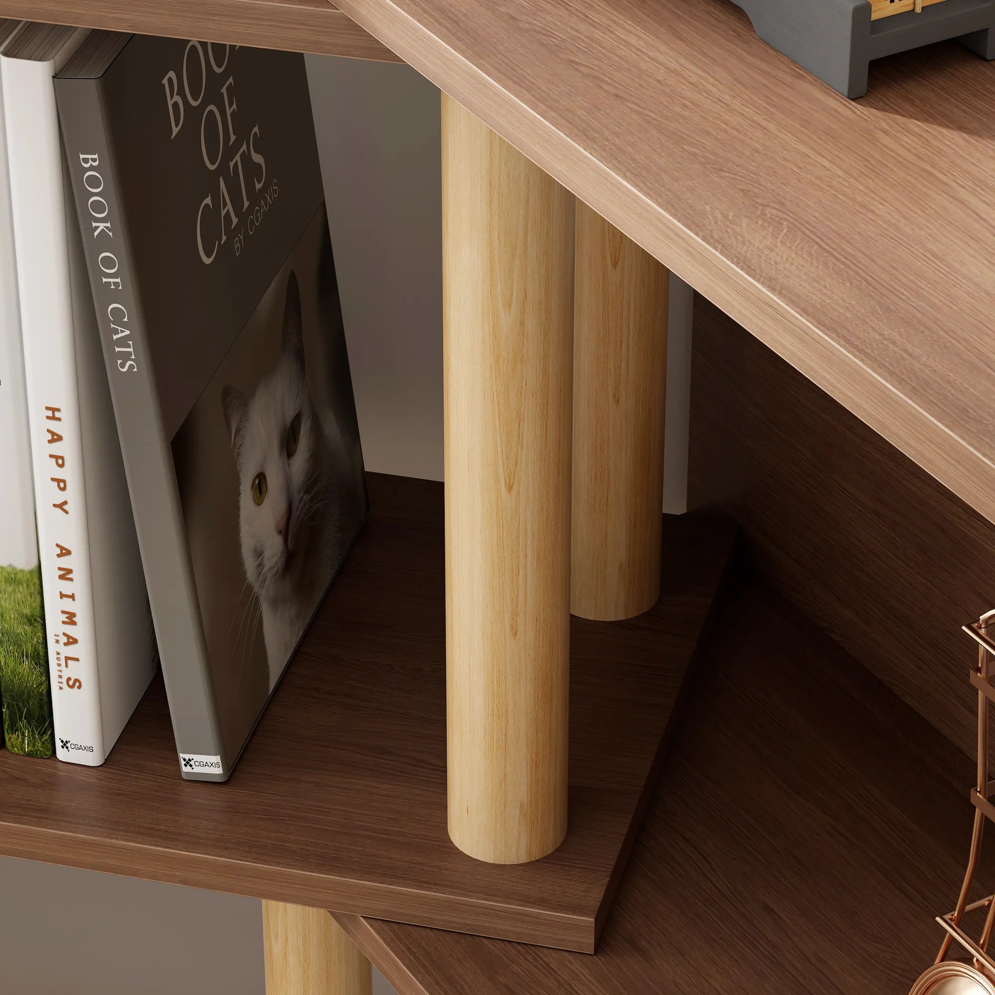 4-Tier Wooden Bookcase Shelf, Rotatable & Retractable