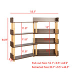 4-Tier Wooden Bookcase Shelf, Rotatable & Retractable