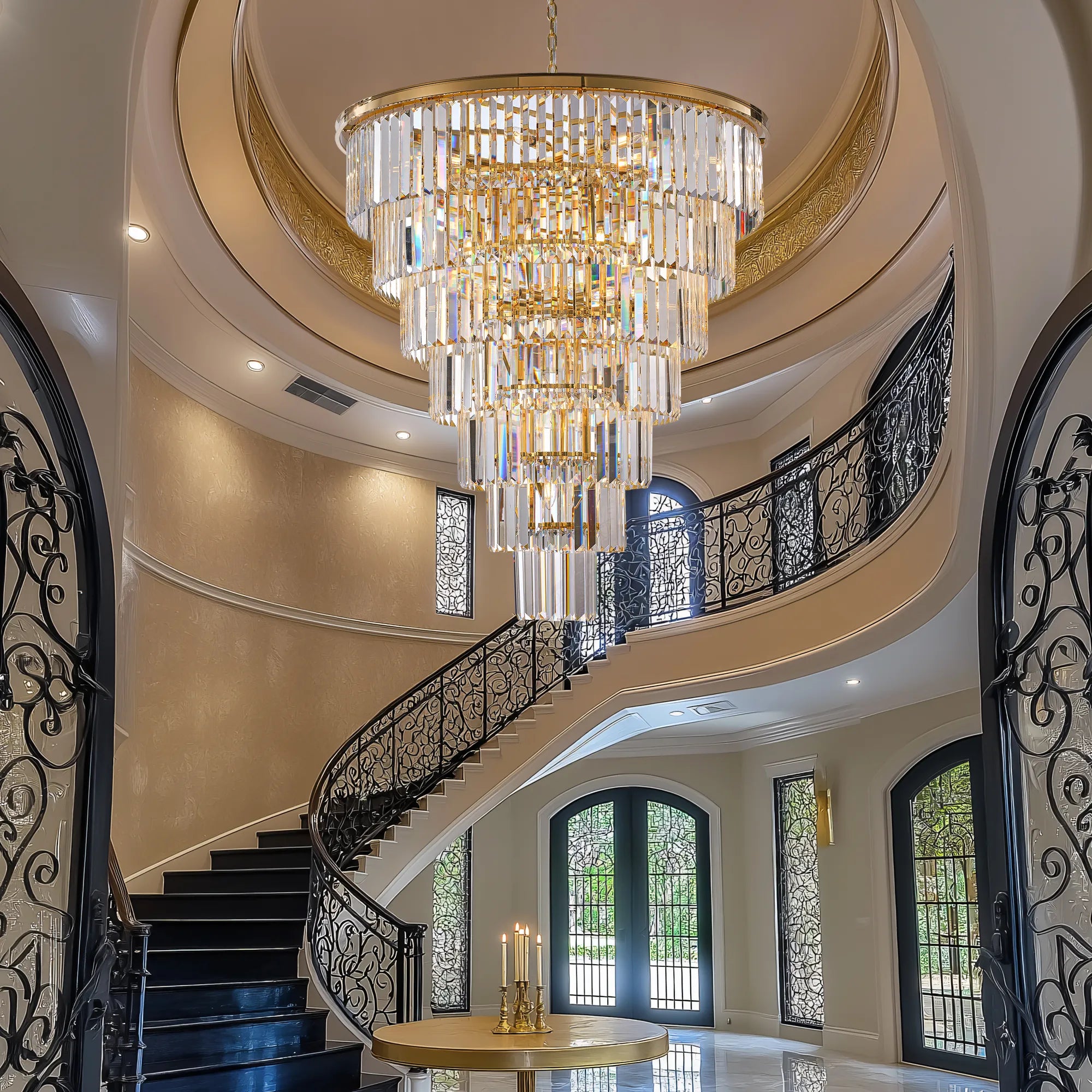 40” Grand Gold Tiered Crystal Chandelier