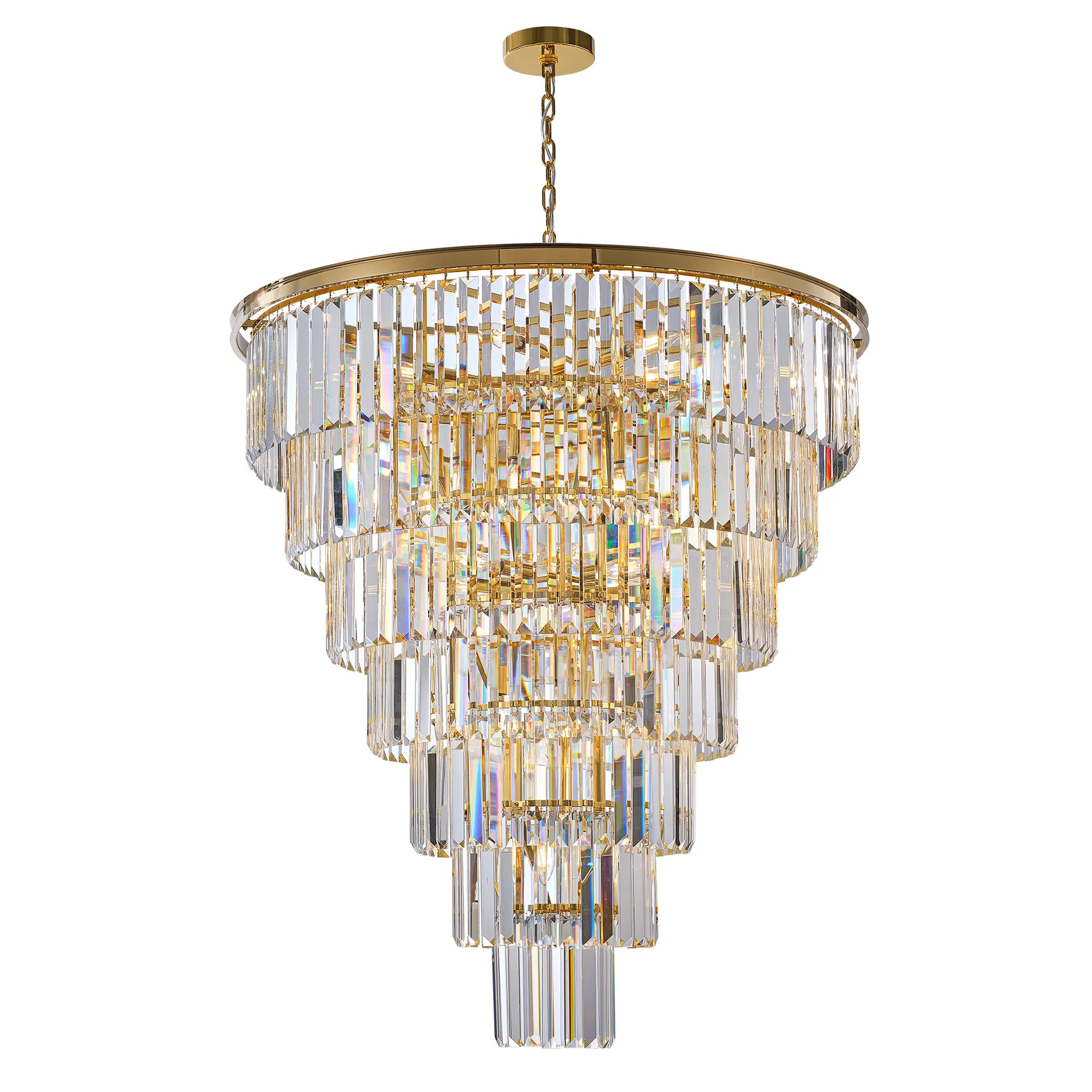 40” Grand Gold Tiered Crystal Chandelier