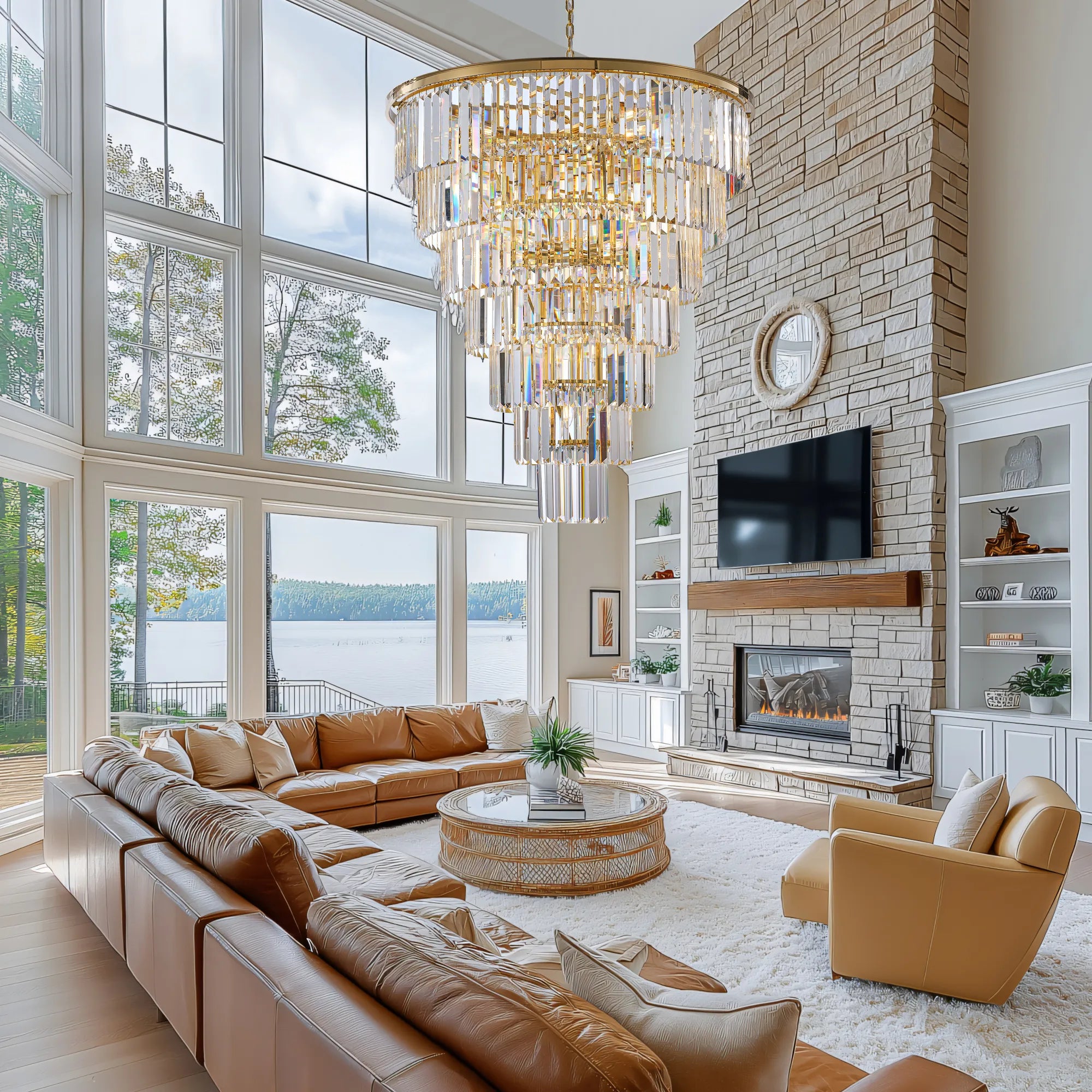 40” Grand Gold Tiered Crystal Chandelier