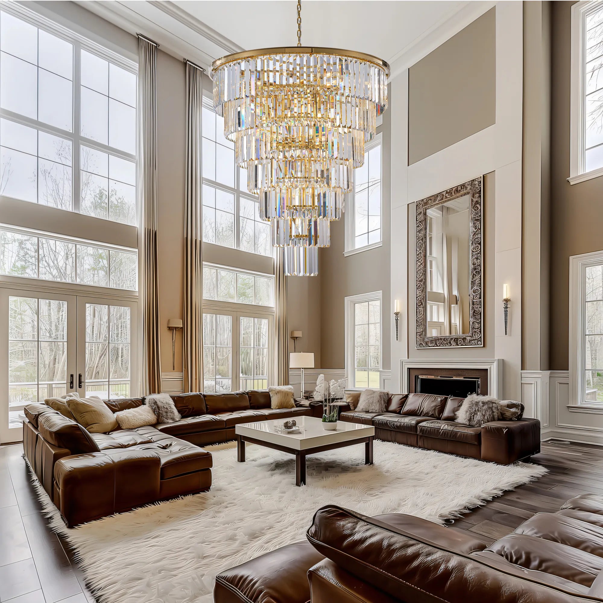 40” Grand Gold Tiered Crystal Chandelier