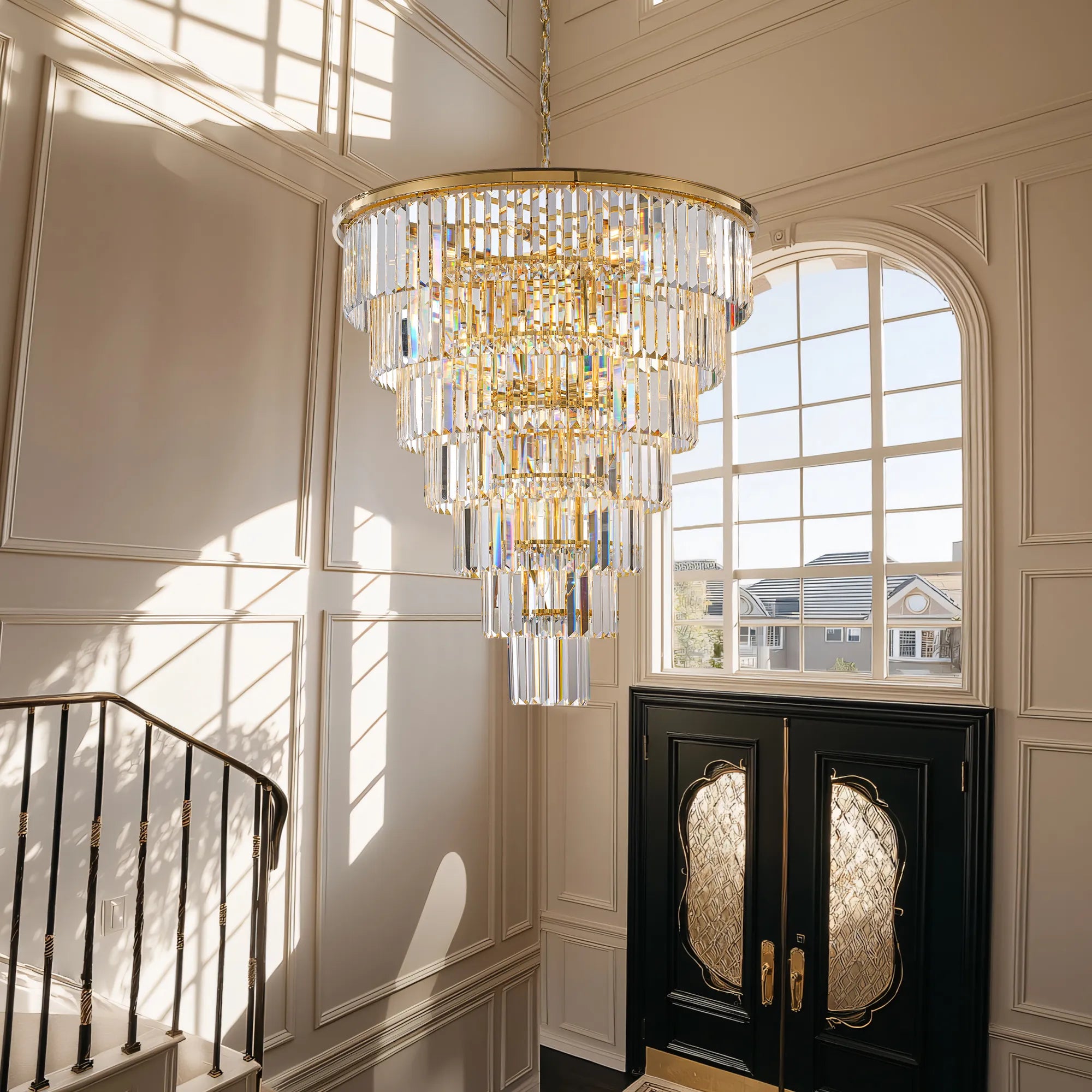 40” Grand Gold Tiered Crystal Chandelier