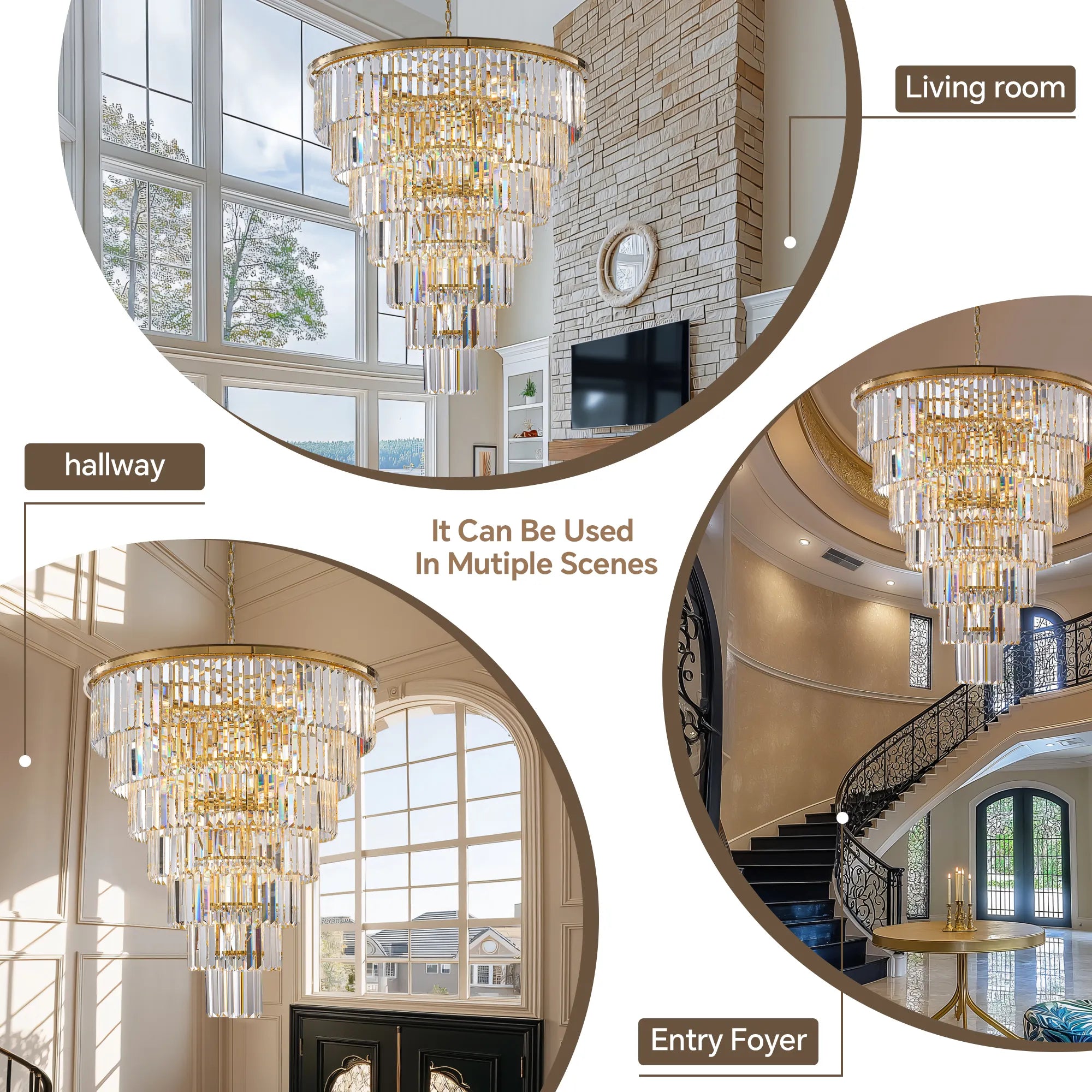 40” Grand Gold Tiered Crystal Chandelier