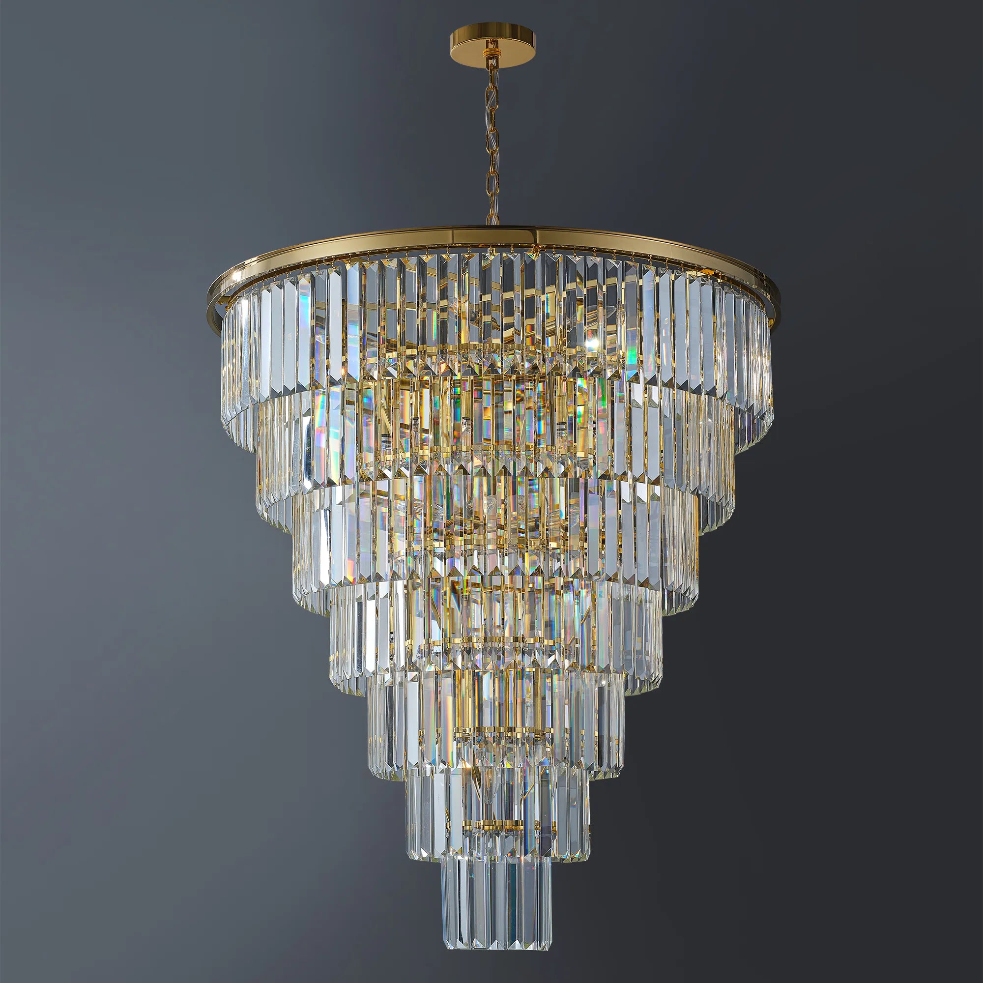 40” Grand Gold Tiered Crystal Chandelier