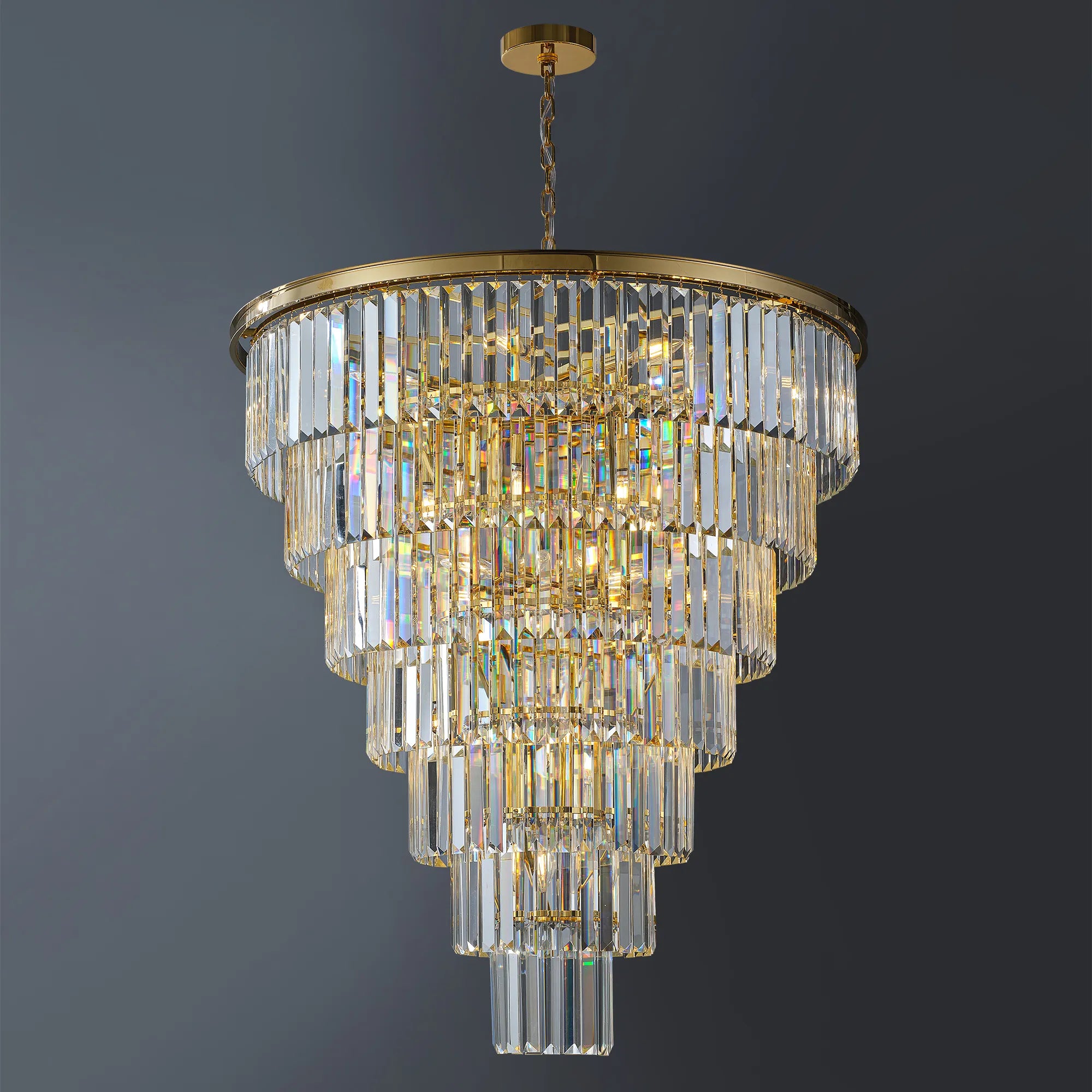 40” Grand Gold Tiered Crystal Chandelier