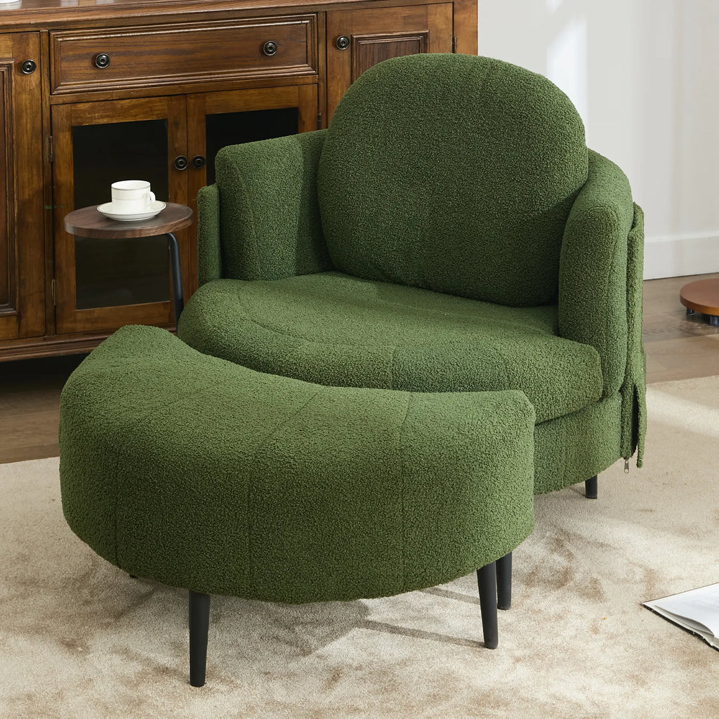 42.5" Lamb Velvet Single Sofa Chair With Cresent-Shaped Movable Footstool Ottoman