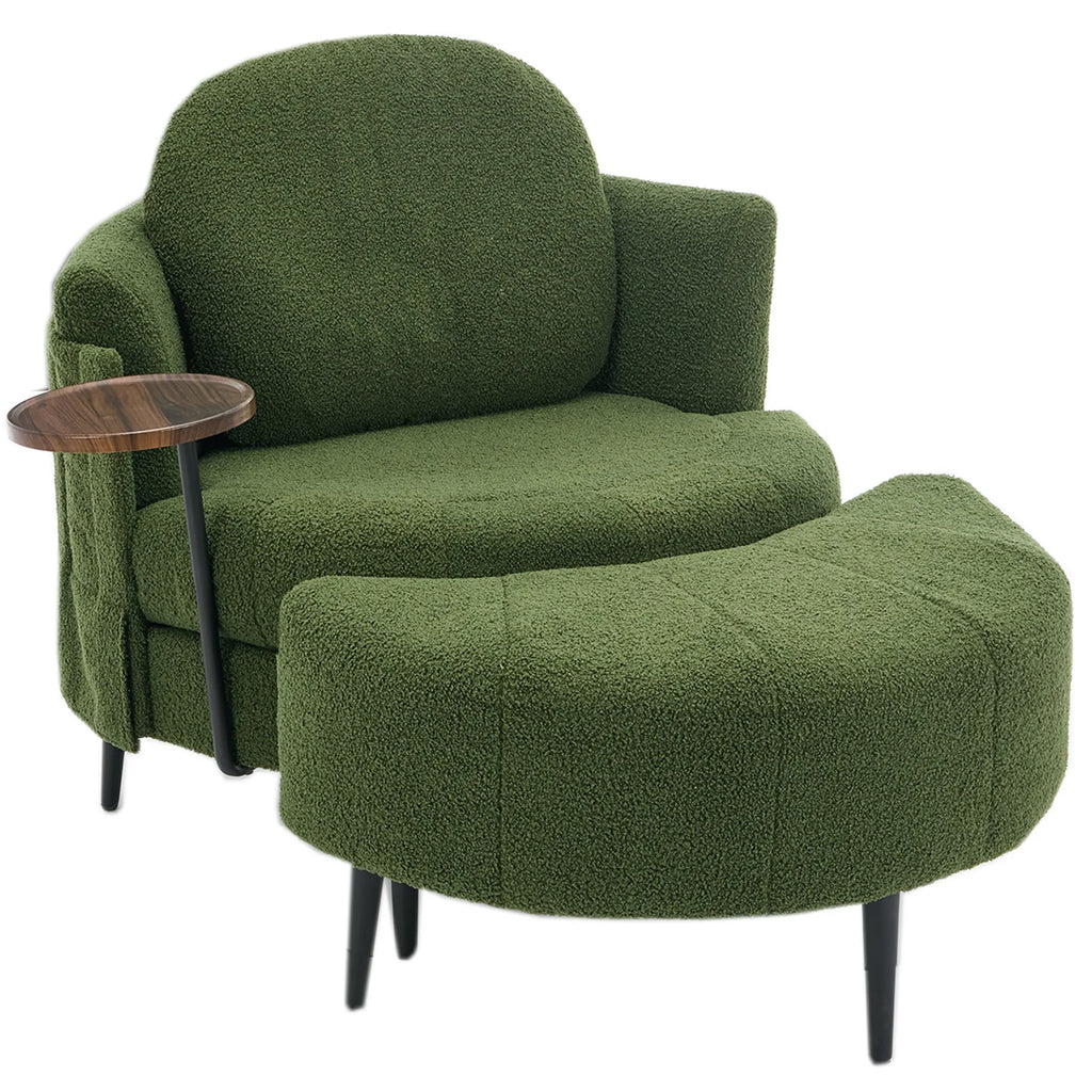 42.5" Lamb Velvet Single Sofa Chair With Cresent-Shaped Movable Footstool Ottoman
