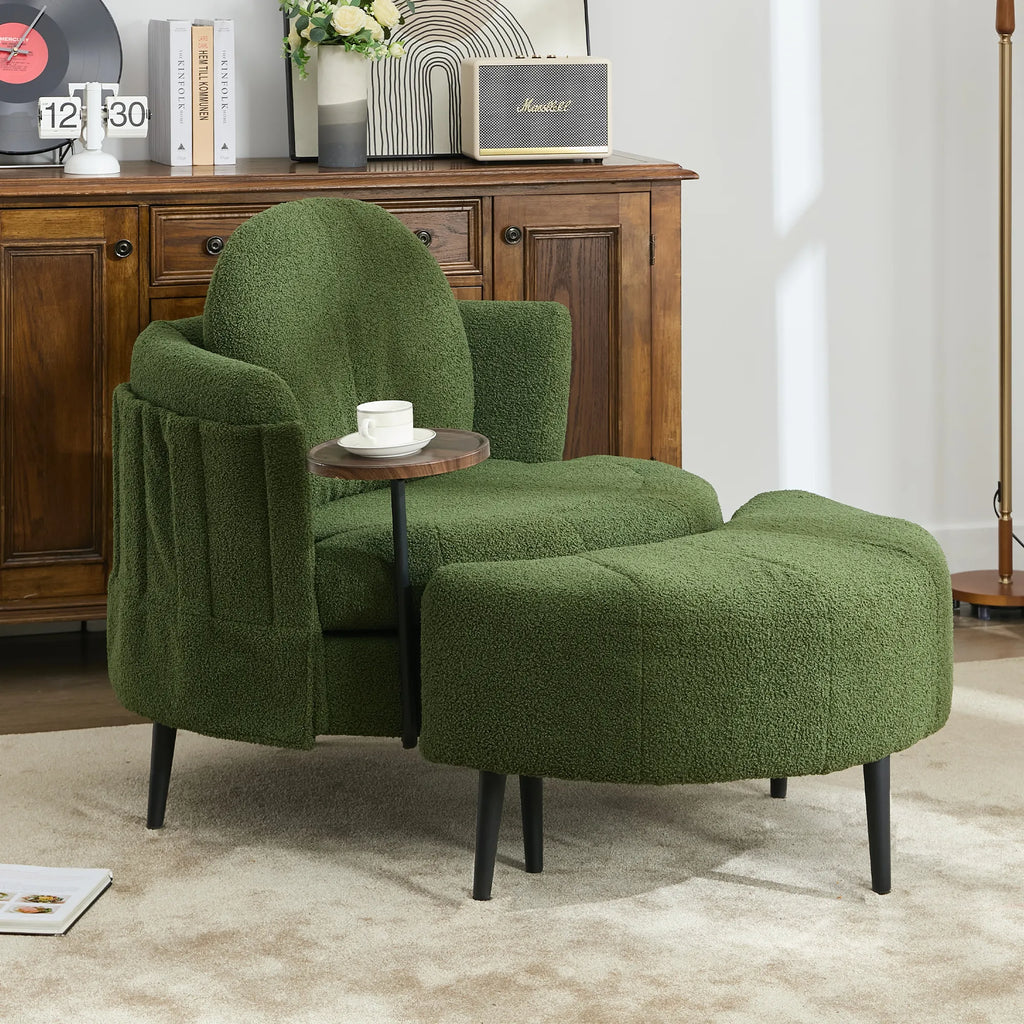 42.5" Lamb Velvet Single Sofa Chair With Cresent-Shaped Movable Footstool Ottoman
