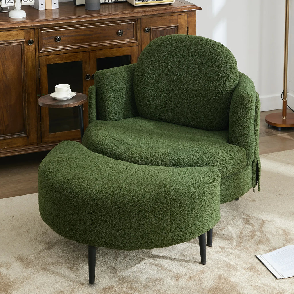 42.5" Lamb Velvet Single Sofa Chair With Cresent-Shaped Movable Footstool Ottoman