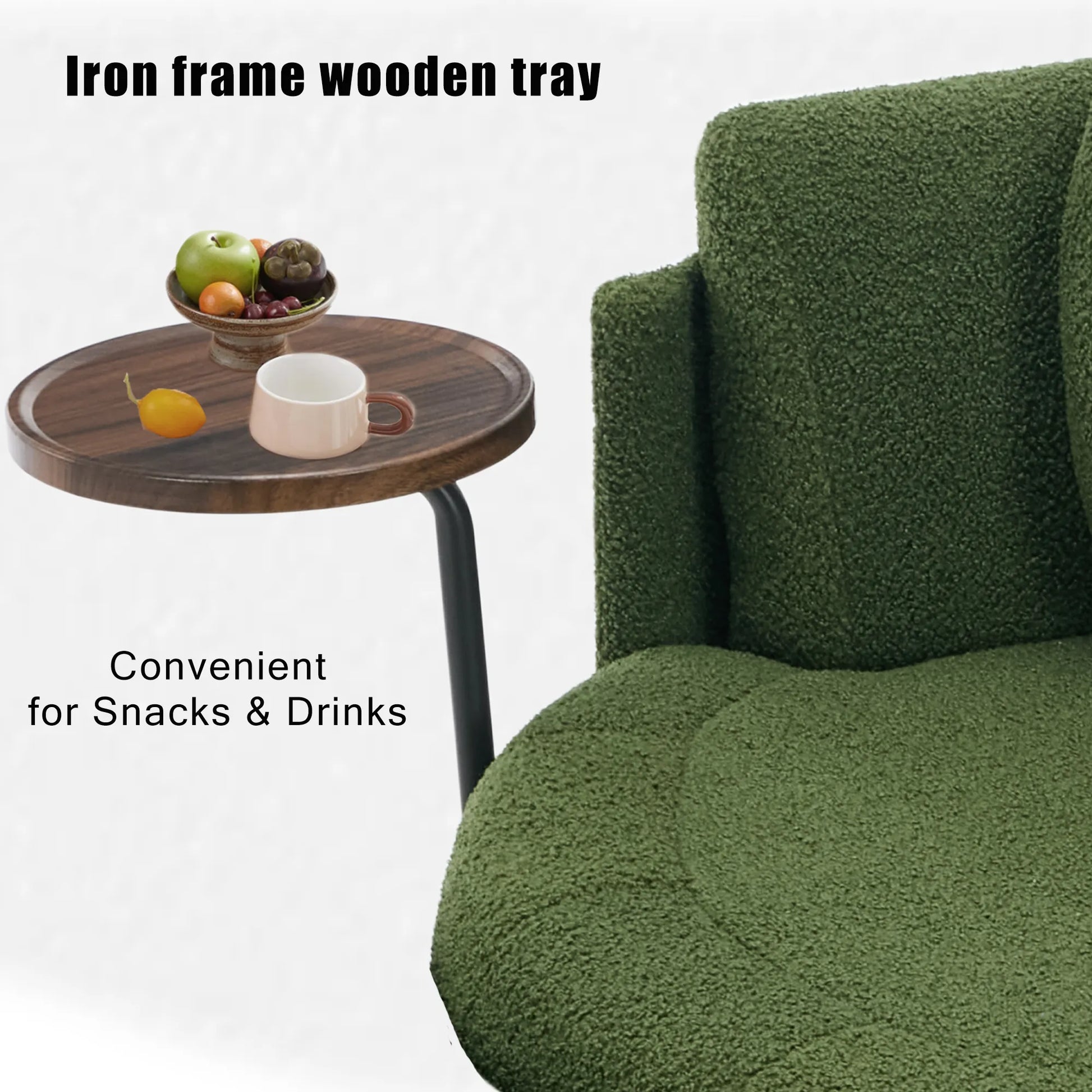 42.5" Lamb Velvet Single Sofa Chair With Cresent-Shaped Movable Footstool Ottoman