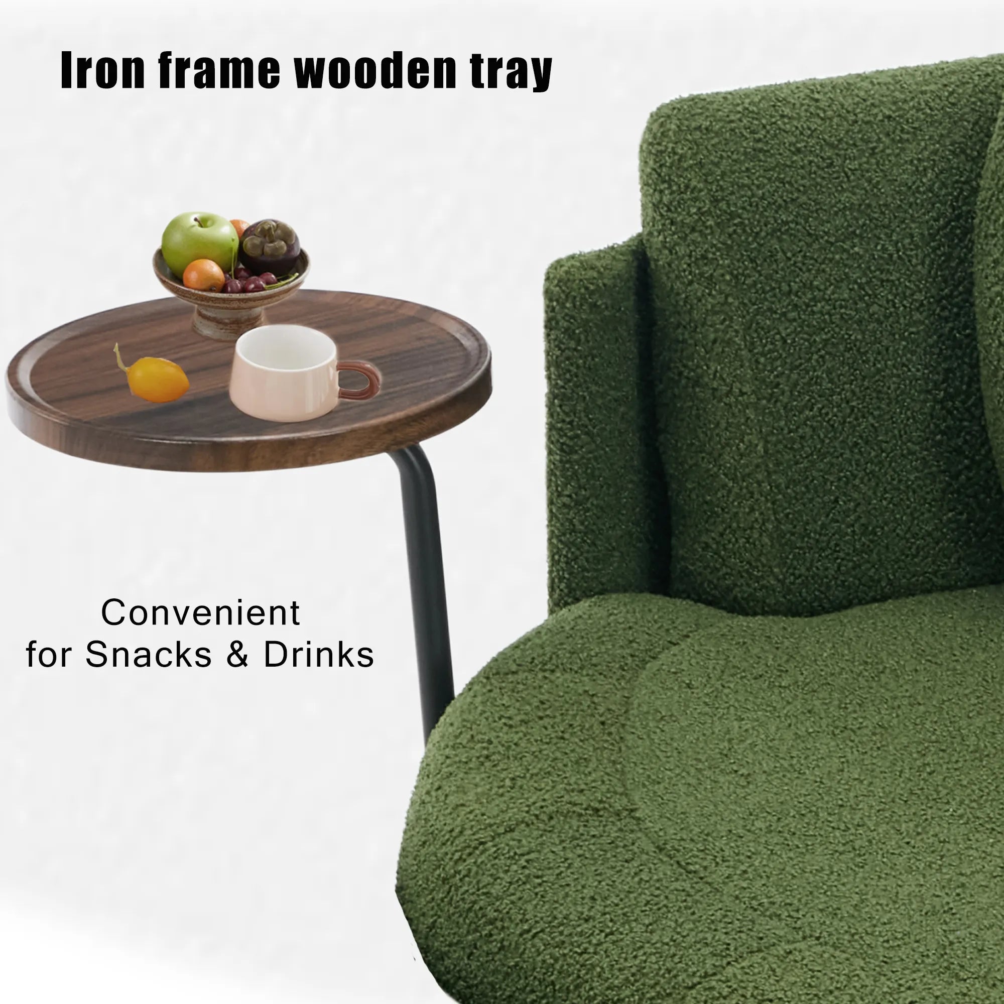 42.5" Lamb Velvet Single Sofa Chair With Cresent-Shaped Movable Footstool Ottoman