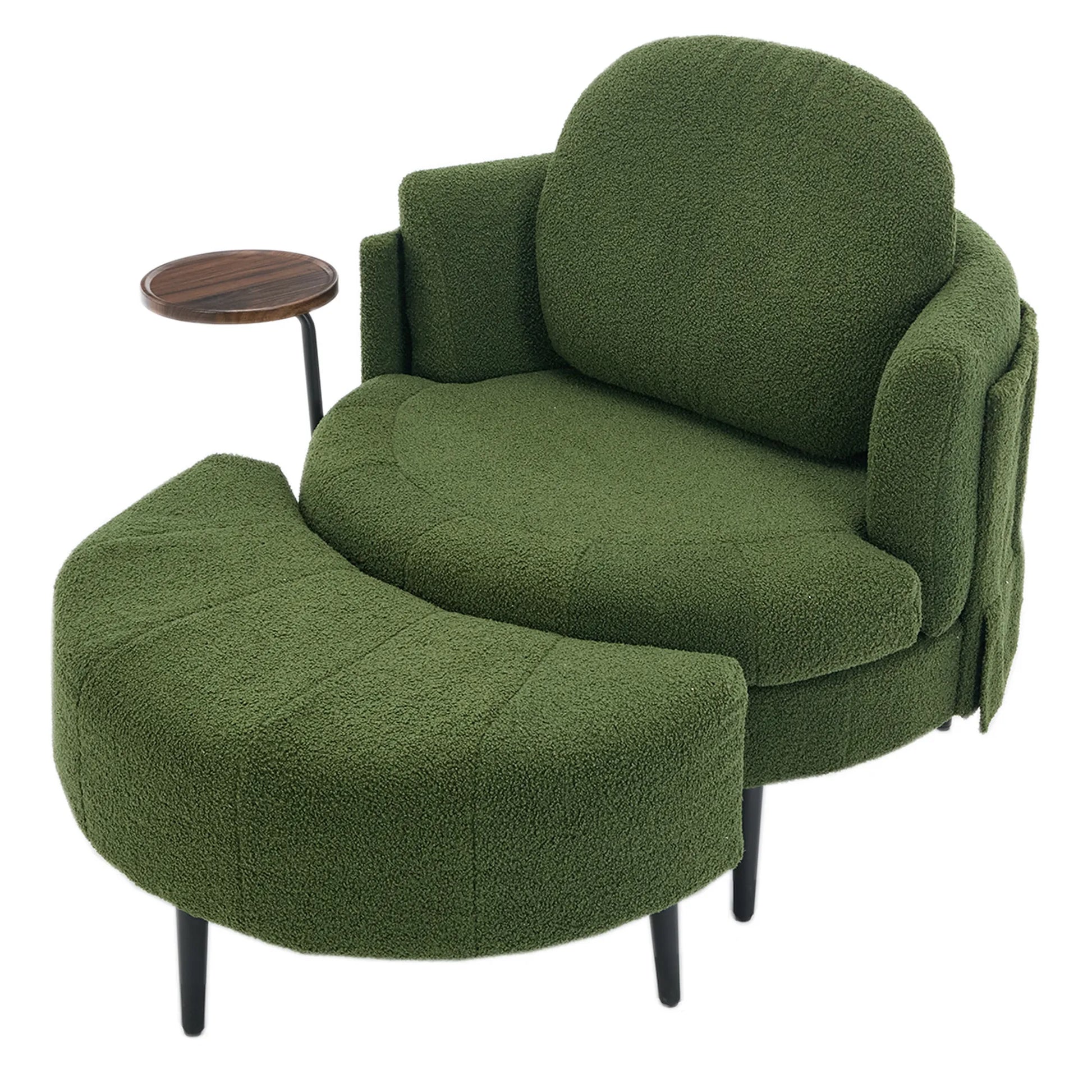 42.5" Lamb Velvet Single Sofa Chair With Cresent-Shaped Movable Footstool Ottoman