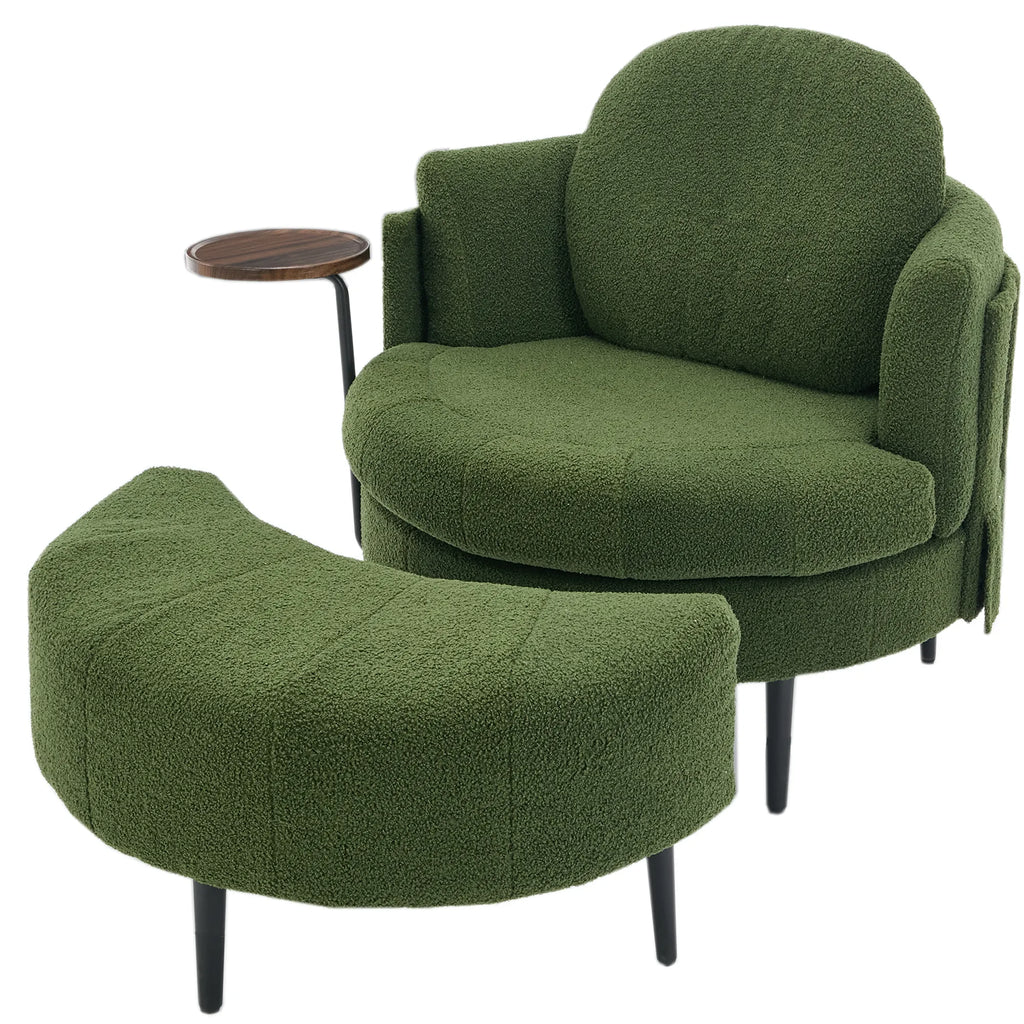 42.5" Lamb Velvet Single Sofa Chair With Cresent-Shaped Movable Footstool Ottoman