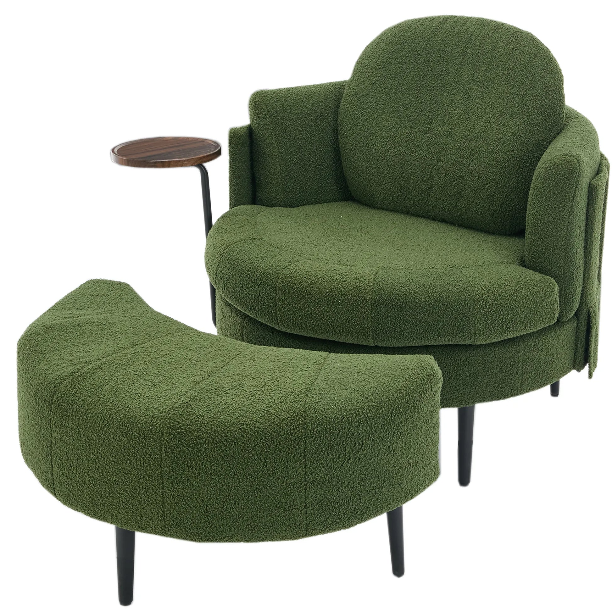 42.5" Lamb Velvet Single Sofa Chair With Cresent-Shaped Movable Footstool Ottoman