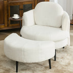 42.5" Lamb Velvet Single Sofa Chair With Cresent-Shaped Movable Footstool Ottoman