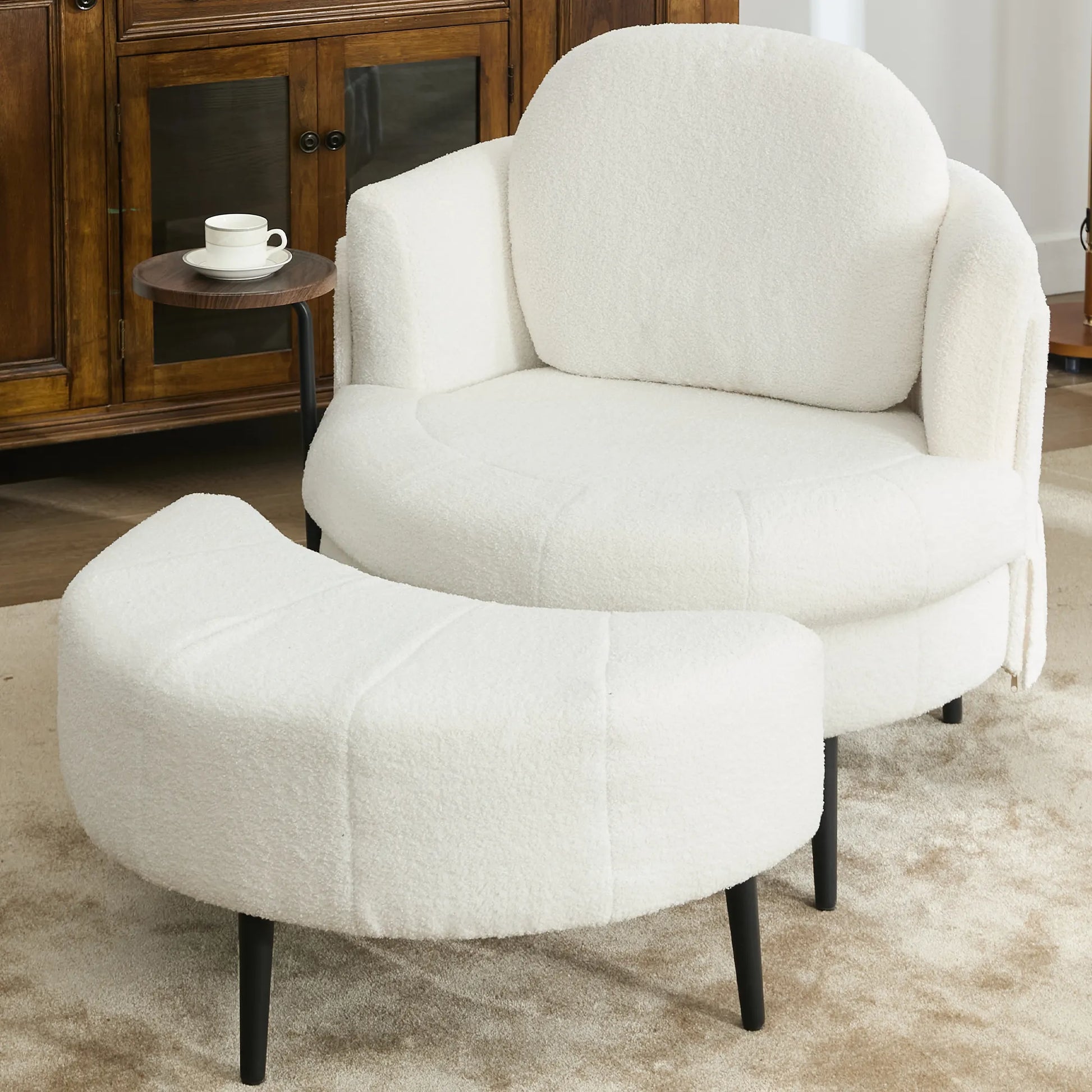 42.5" Lamb Velvet Single Sofa Chair With Cresent-Shaped Movable Footstool Ottoman