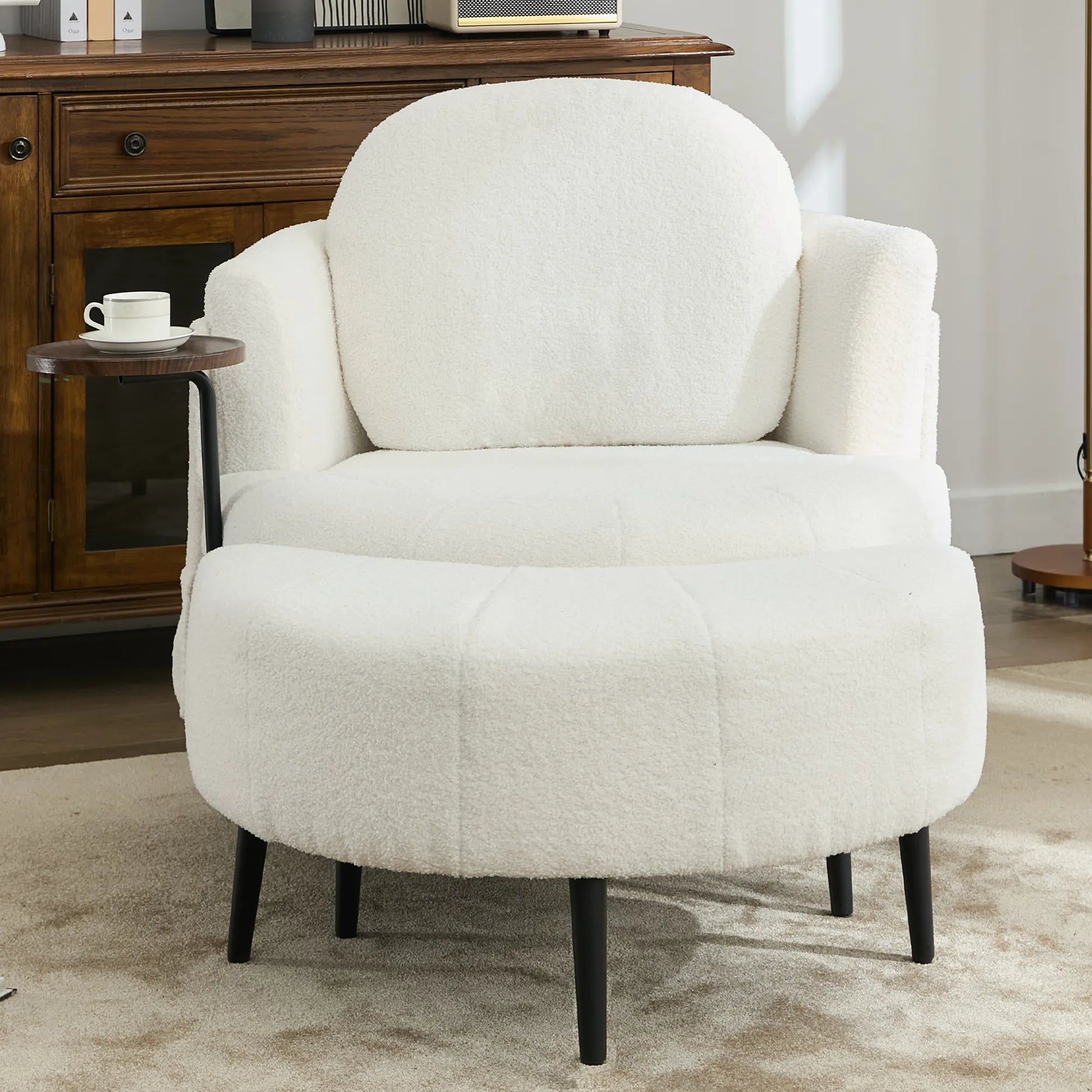 42.5" Lamb Velvet Single Sofa Chair With Cresent-Shaped Movable Footstool Ottoman