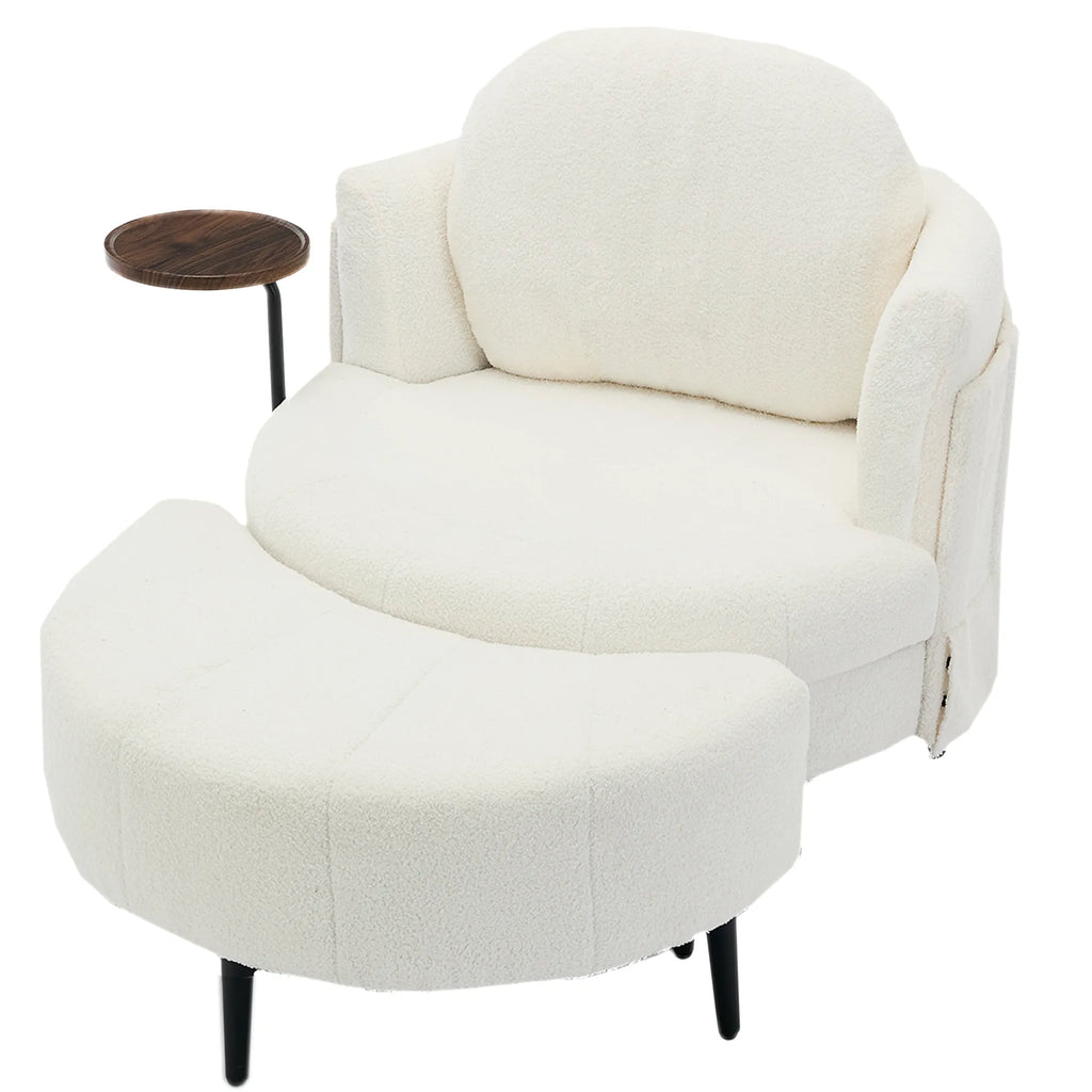 42.5" Lamb Velvet Single Sofa Chair With Cresent-Shaped Movable Footstool Ottoman