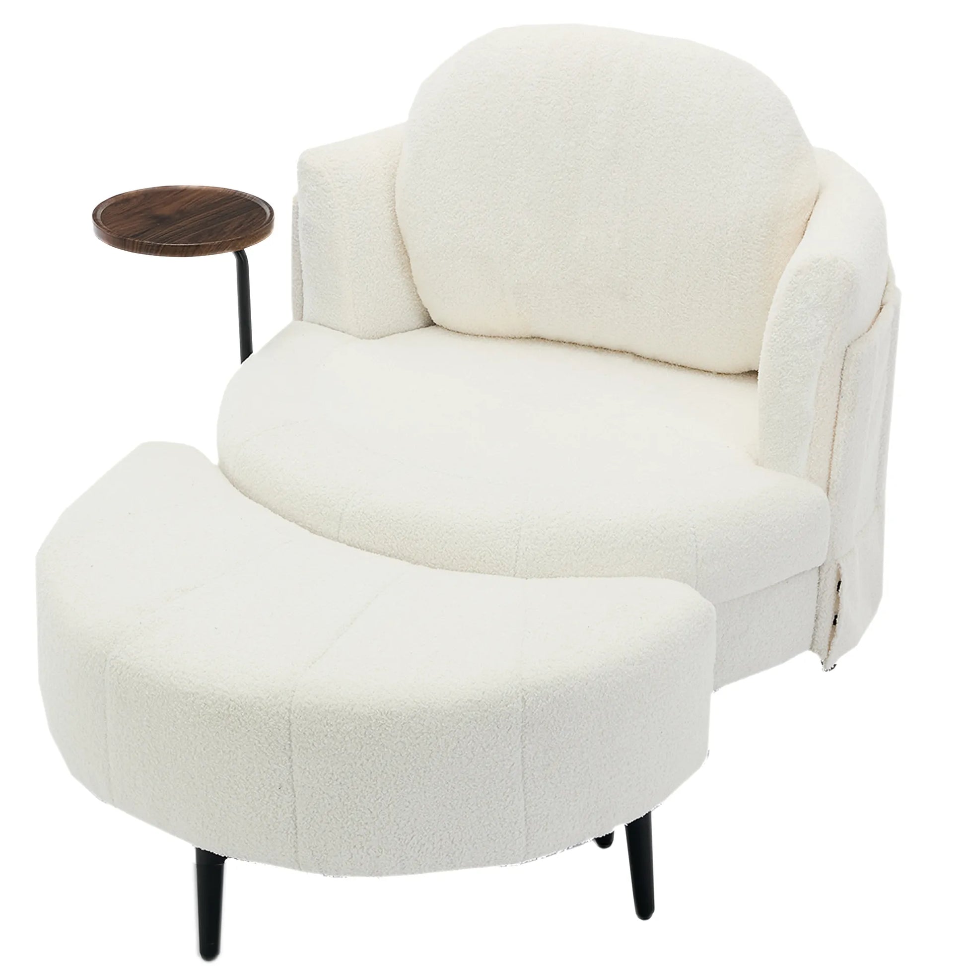 42.5" Lamb Velvet Single Sofa Chair With Cresent-Shaped Movable Footstool Ottoman